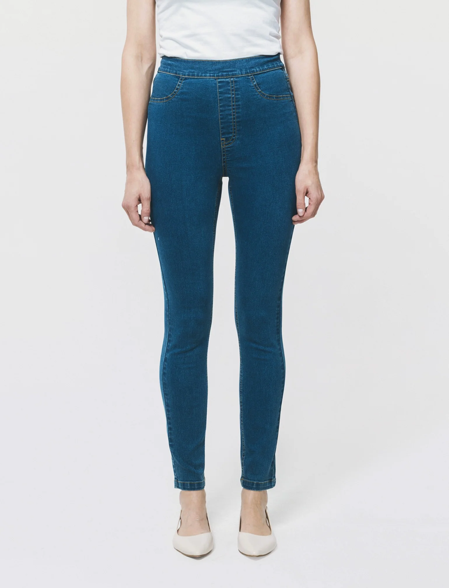 Skinny Jeans Vita Alta con Elastico - DENIM SCURO - Image 3