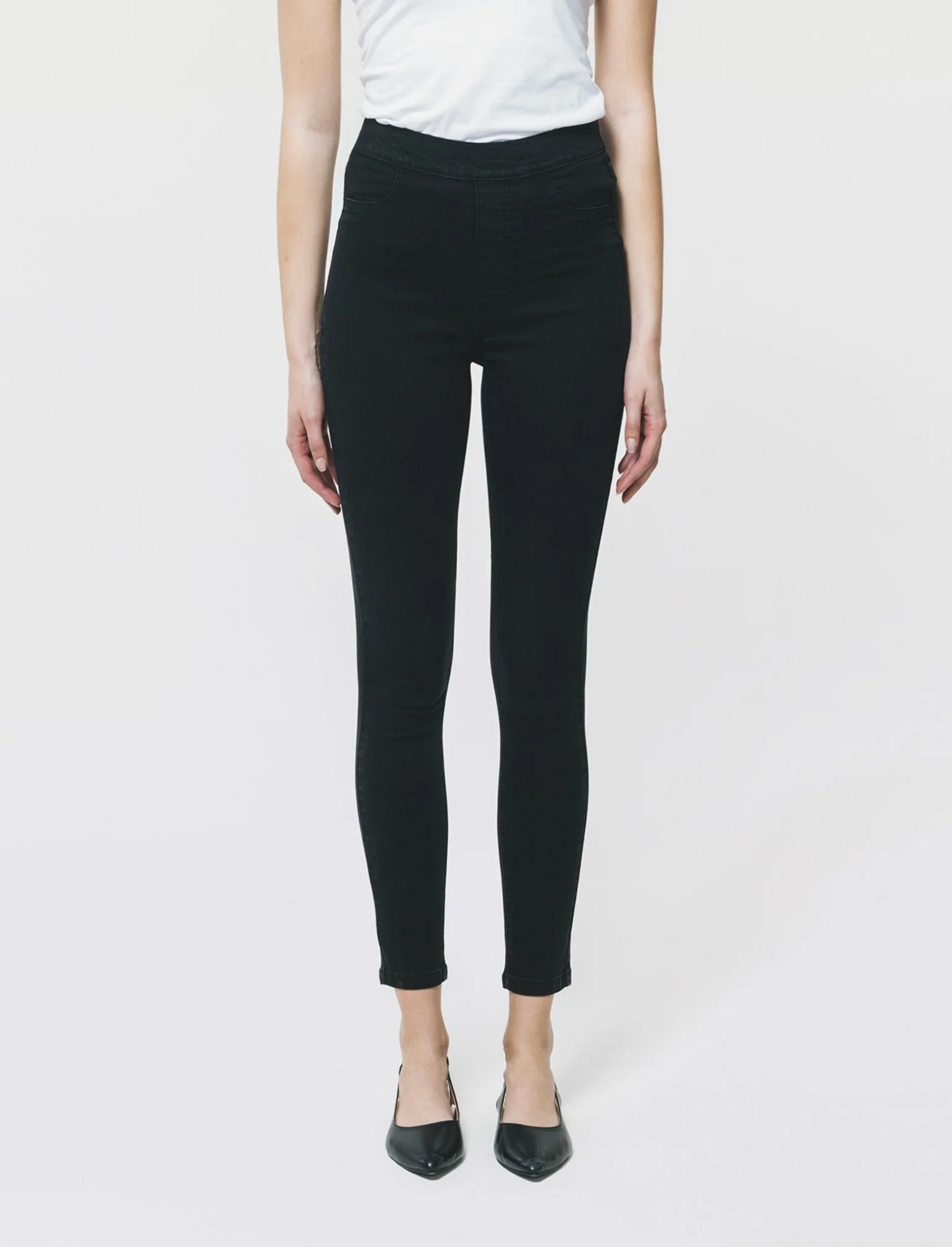 Skinny Jeans Vita Alta con Elastico - Nero - Image 3