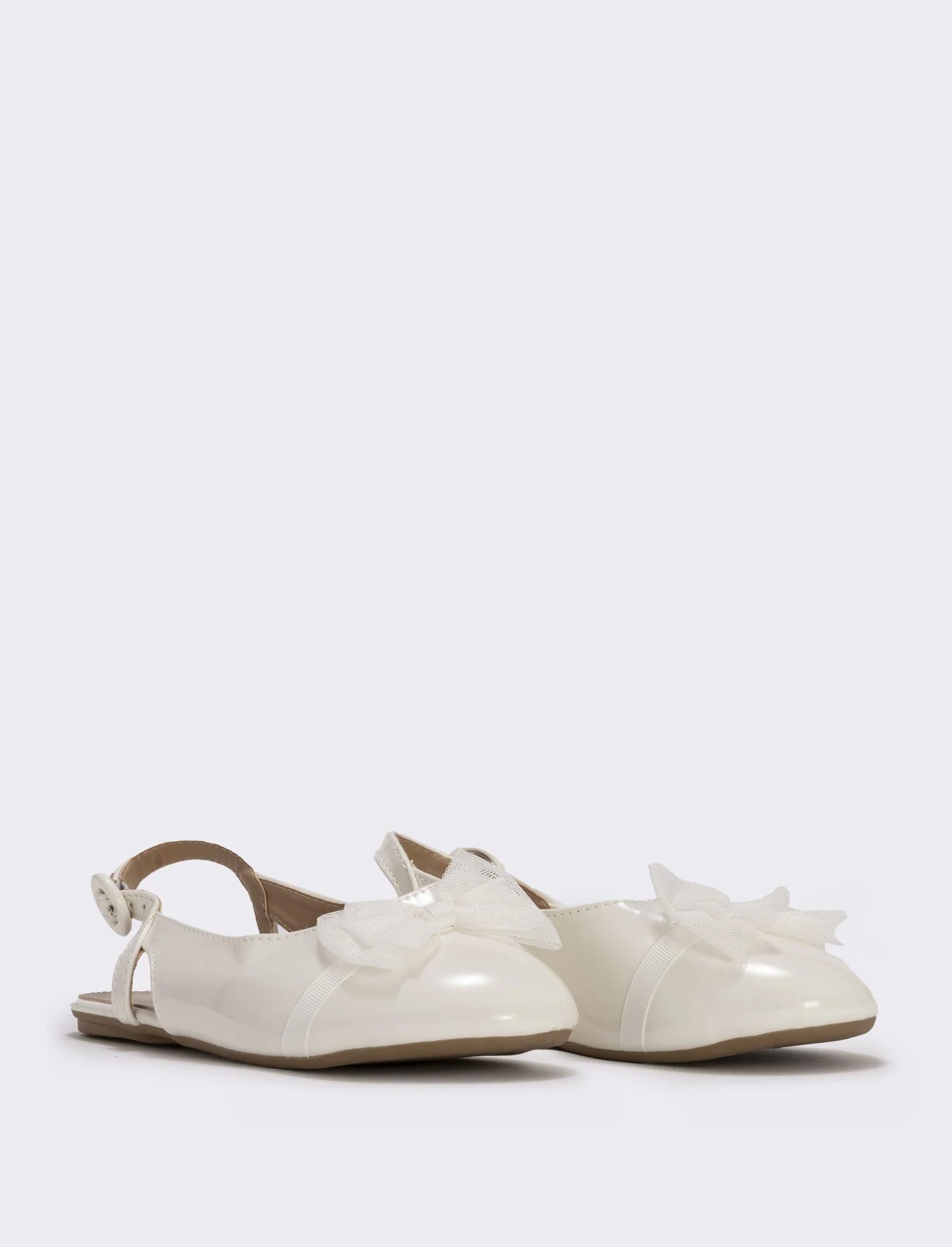Slingback con fiocco in tulle da bambina. - Bianco panna - Image 3