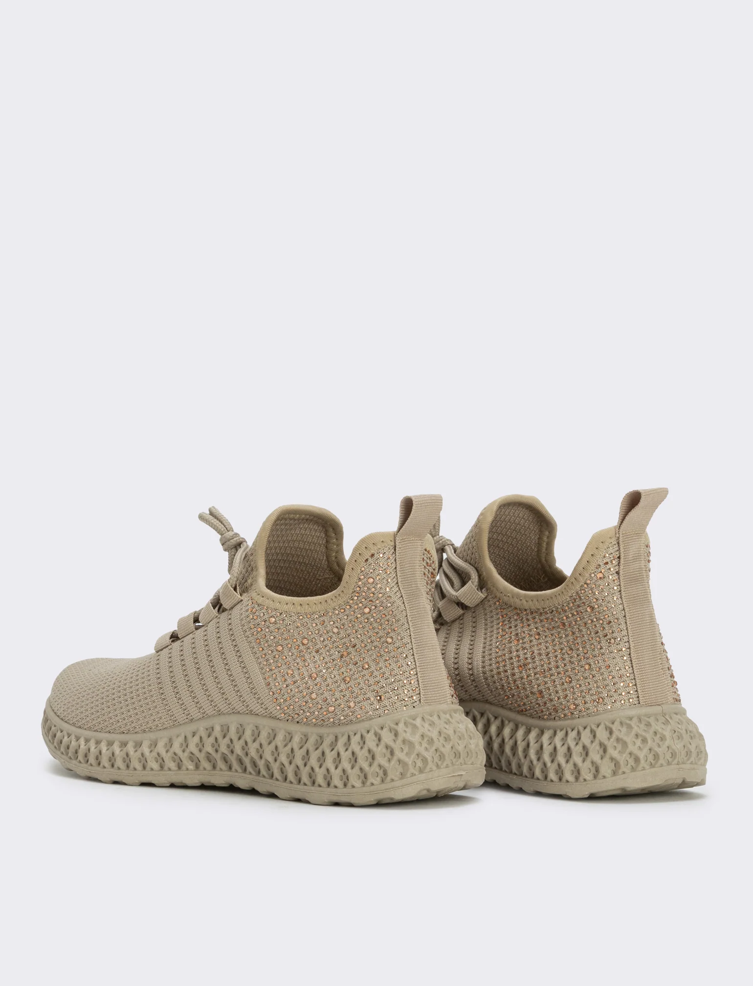 Sneakers da con strass e suola rilievo - Beige - Image 2