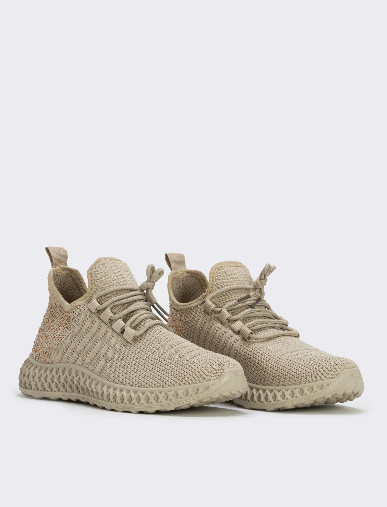 Sneakers da con strass e suola rilievo - Beige - Image 3