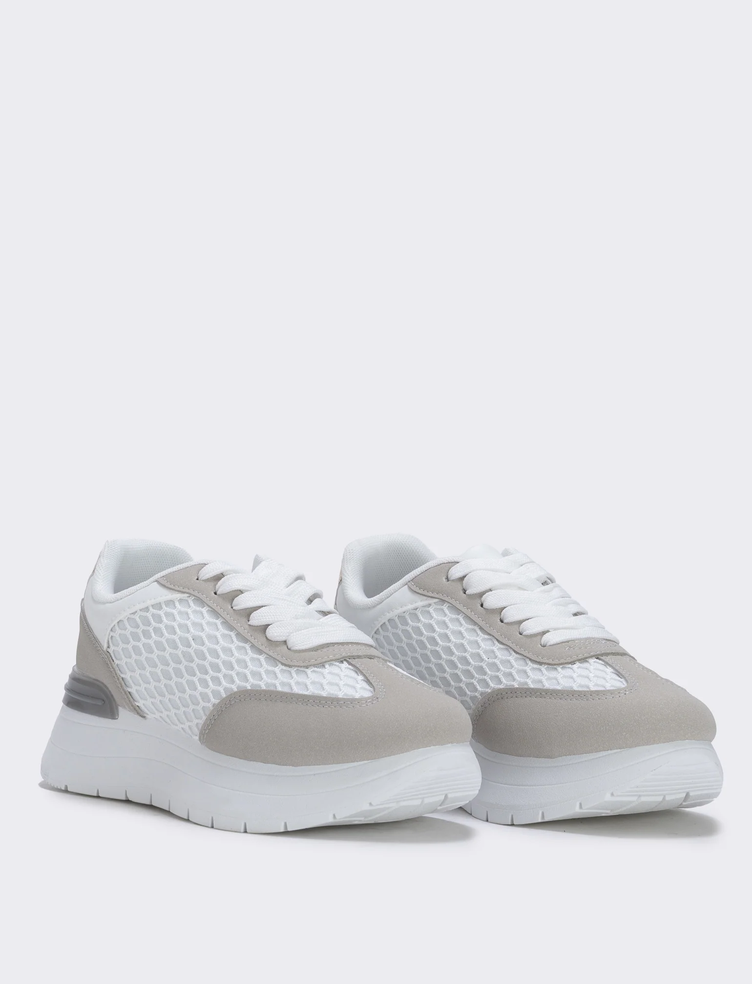 Sneakers da in tessuto rete effetto - Bianco - Image 3