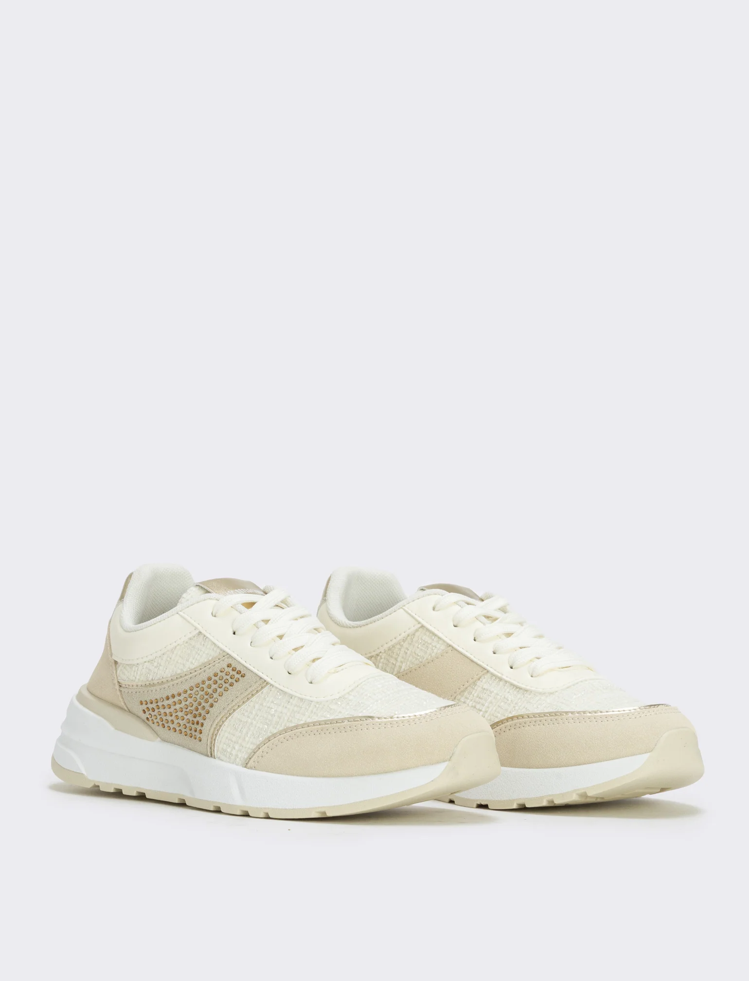 Sneakers da in tweed e strass - Beige - Image 3
