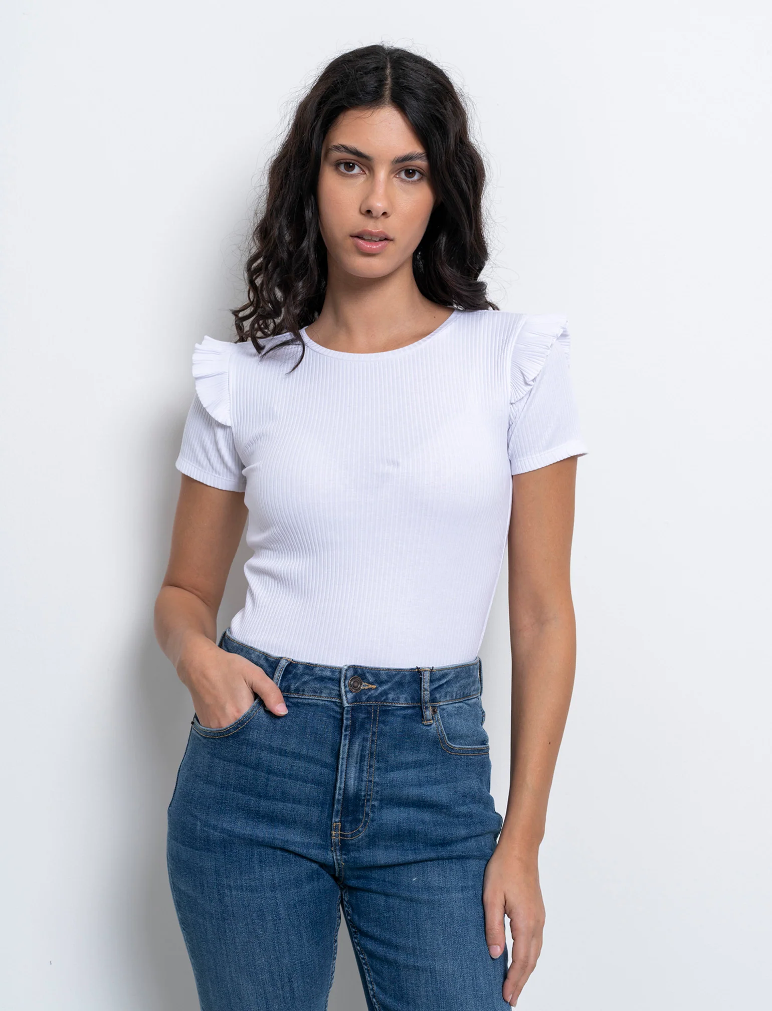 T-shirt a coste da donna - Bianco latte