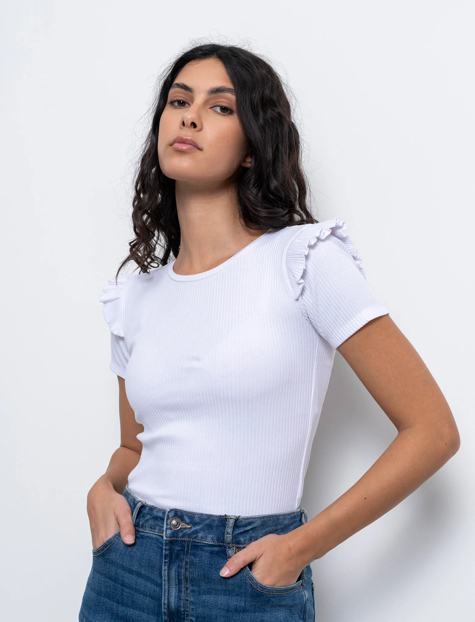 T-shirt a coste da donna - Bianco latte - Image 3