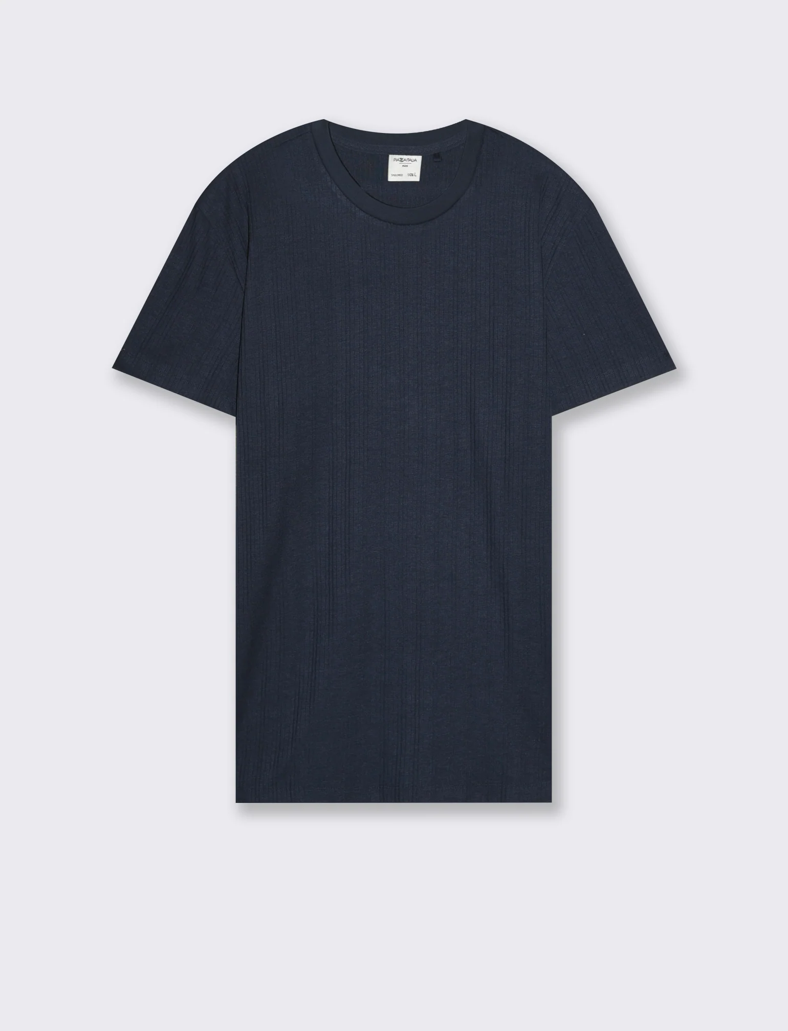 T-shirt a coste effetto maglia da uomo - Blu - Image 3