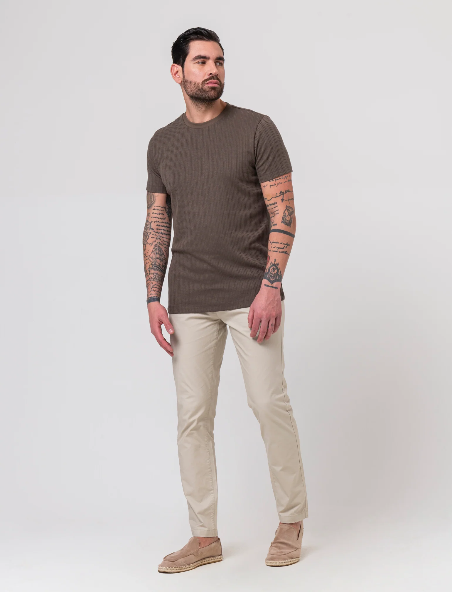 T-shirt a coste effetto maglia da uomo - Grigio fango - Image 3