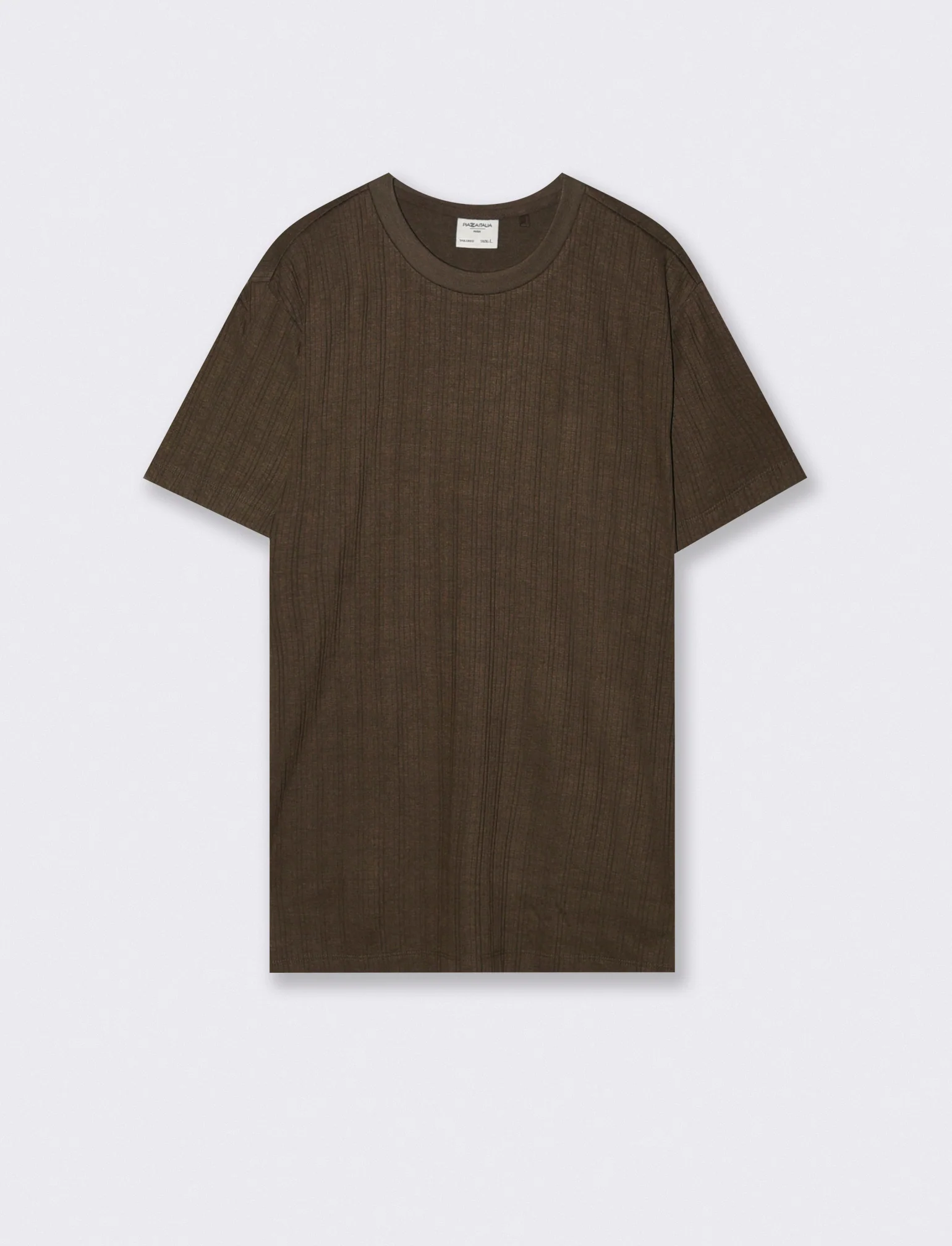 T-shirt a coste effetto maglia girocollo - Moro