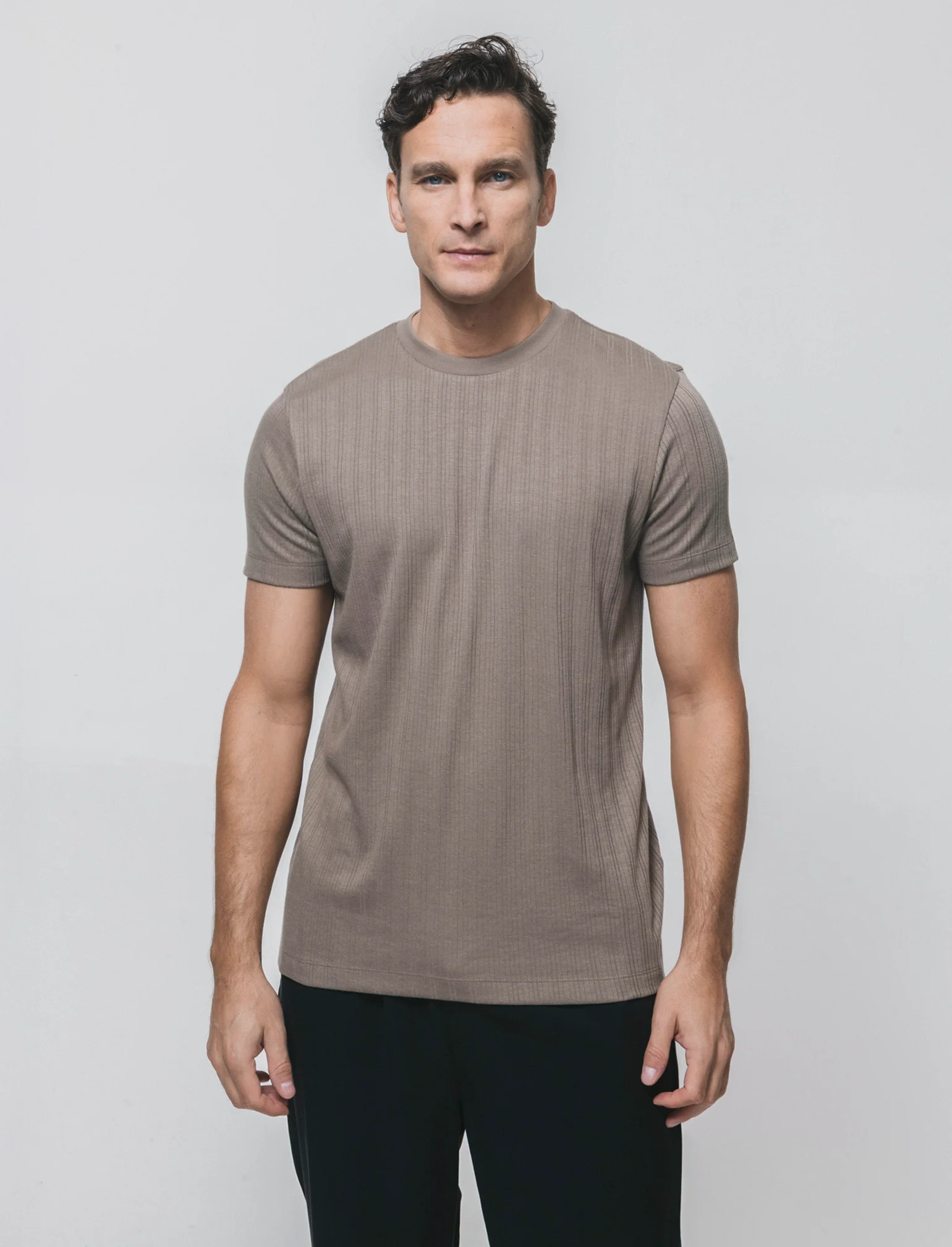 T-shirt a coste effetto maglia girocollo - Verde kaki - Image 3