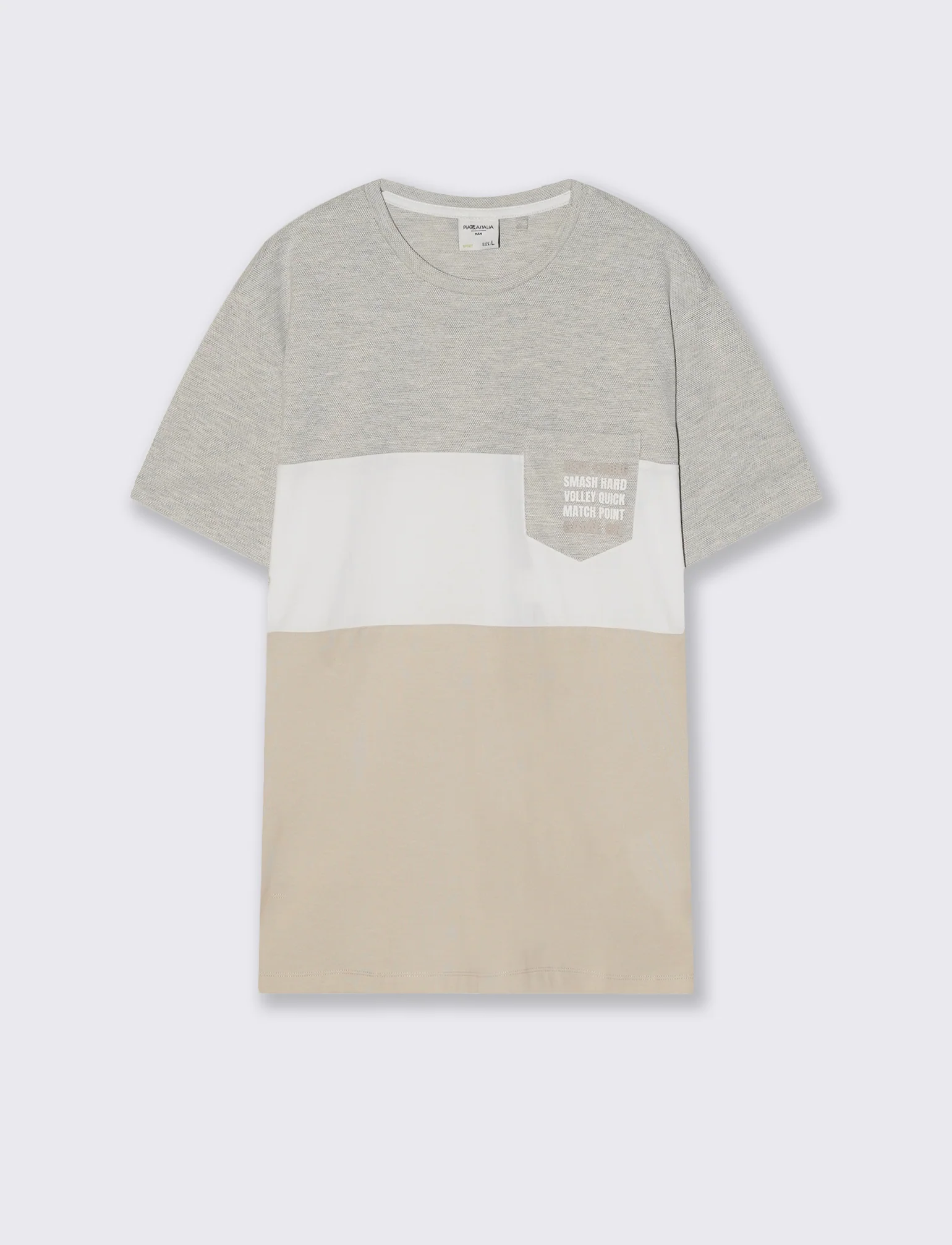 T-shirt a fasce con taschino petto - Grigio ghiaccio