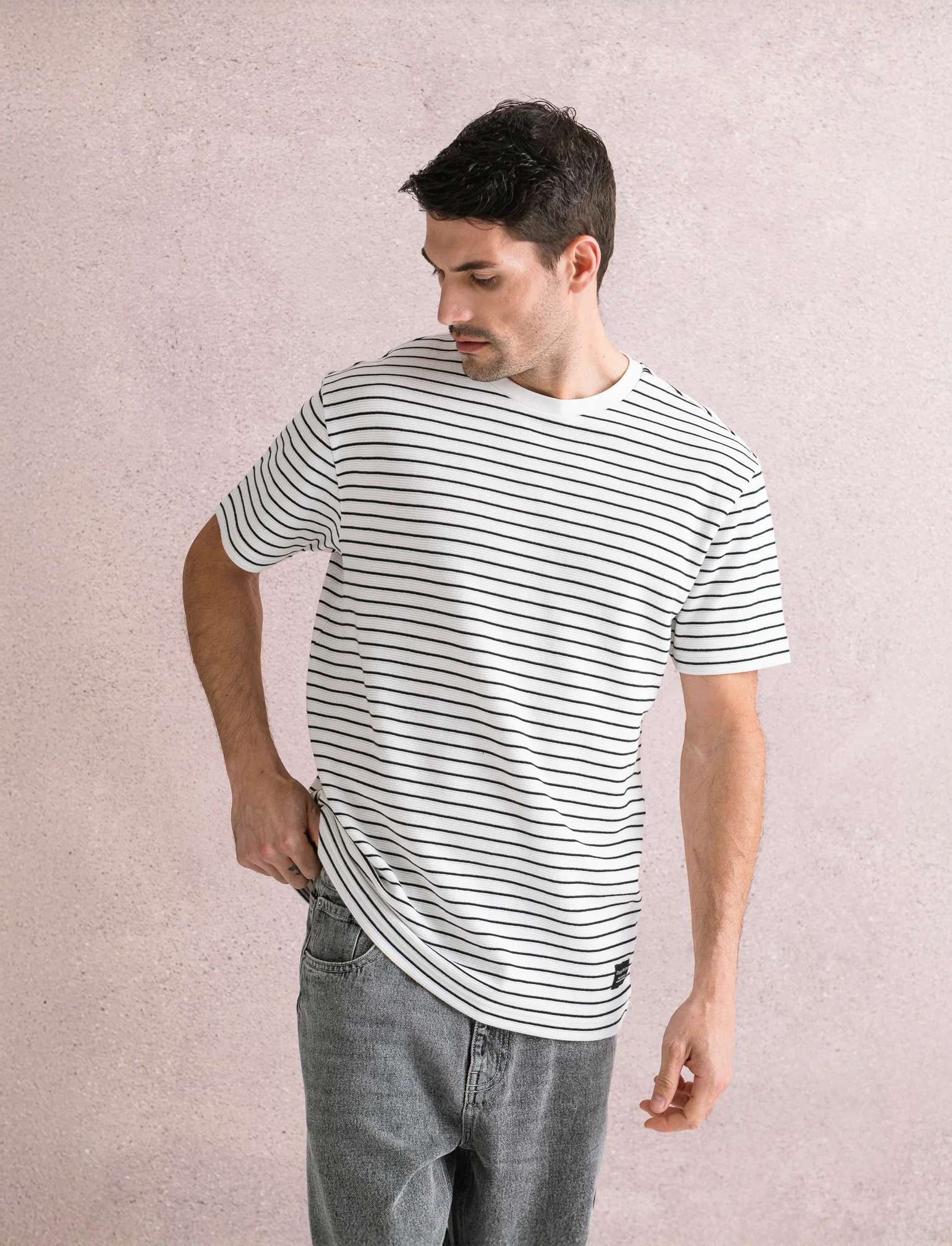 T-shirt a righe effetto ottoman da uomo - Bianco - Image 3