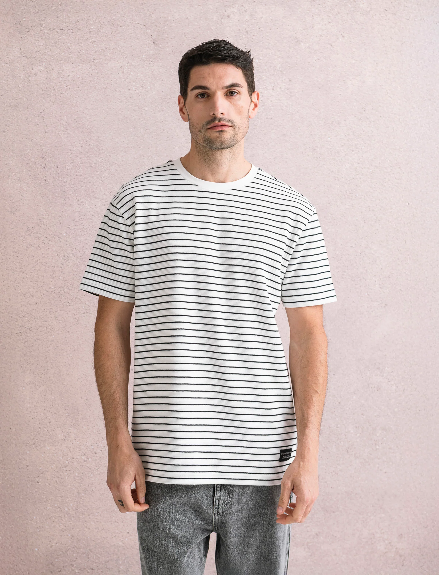 T-shirt a righe effetto ottoman da uomo - Bianco - Image 4