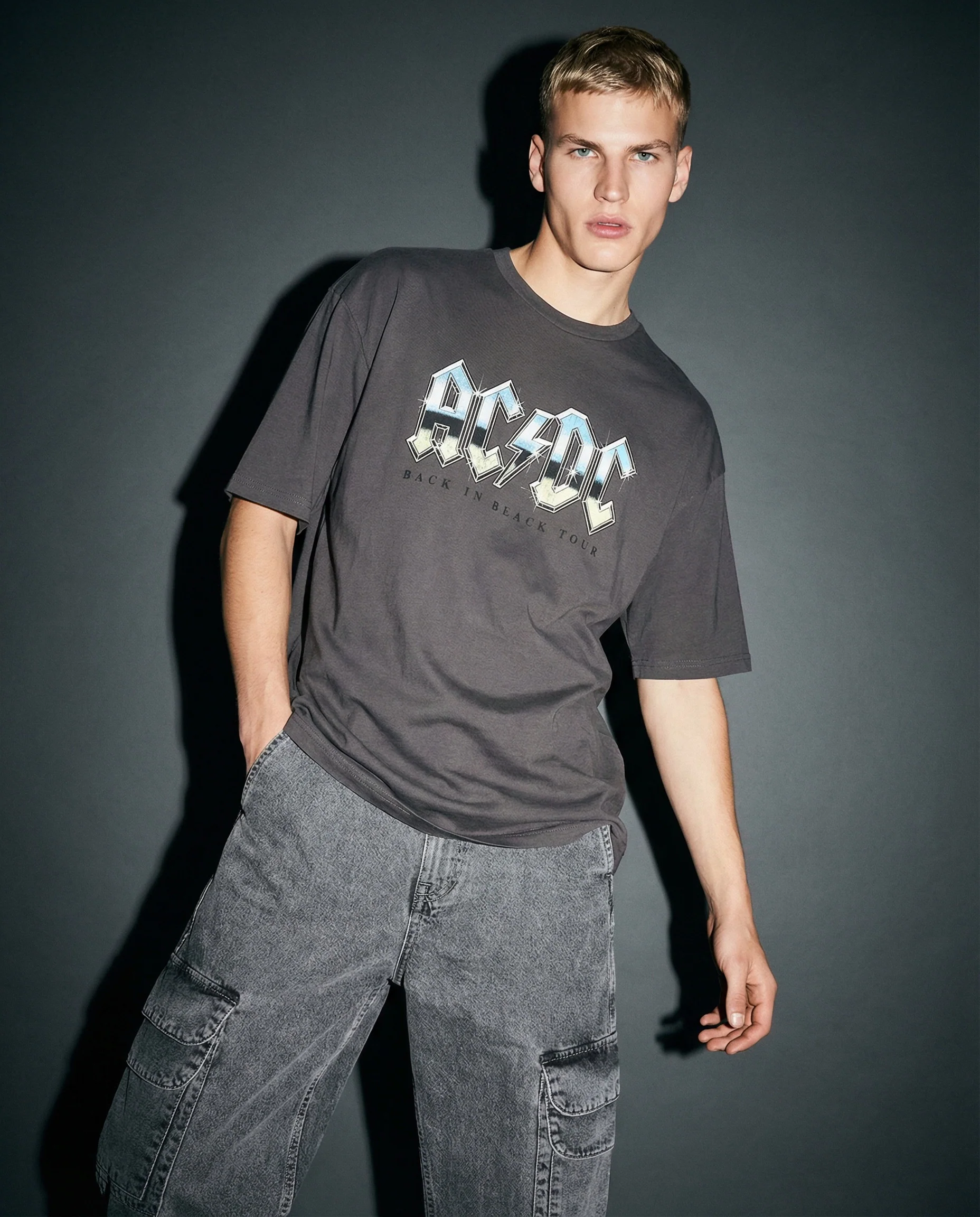 T-shirt AC DC girocollo maniche corte - Grigio piombo