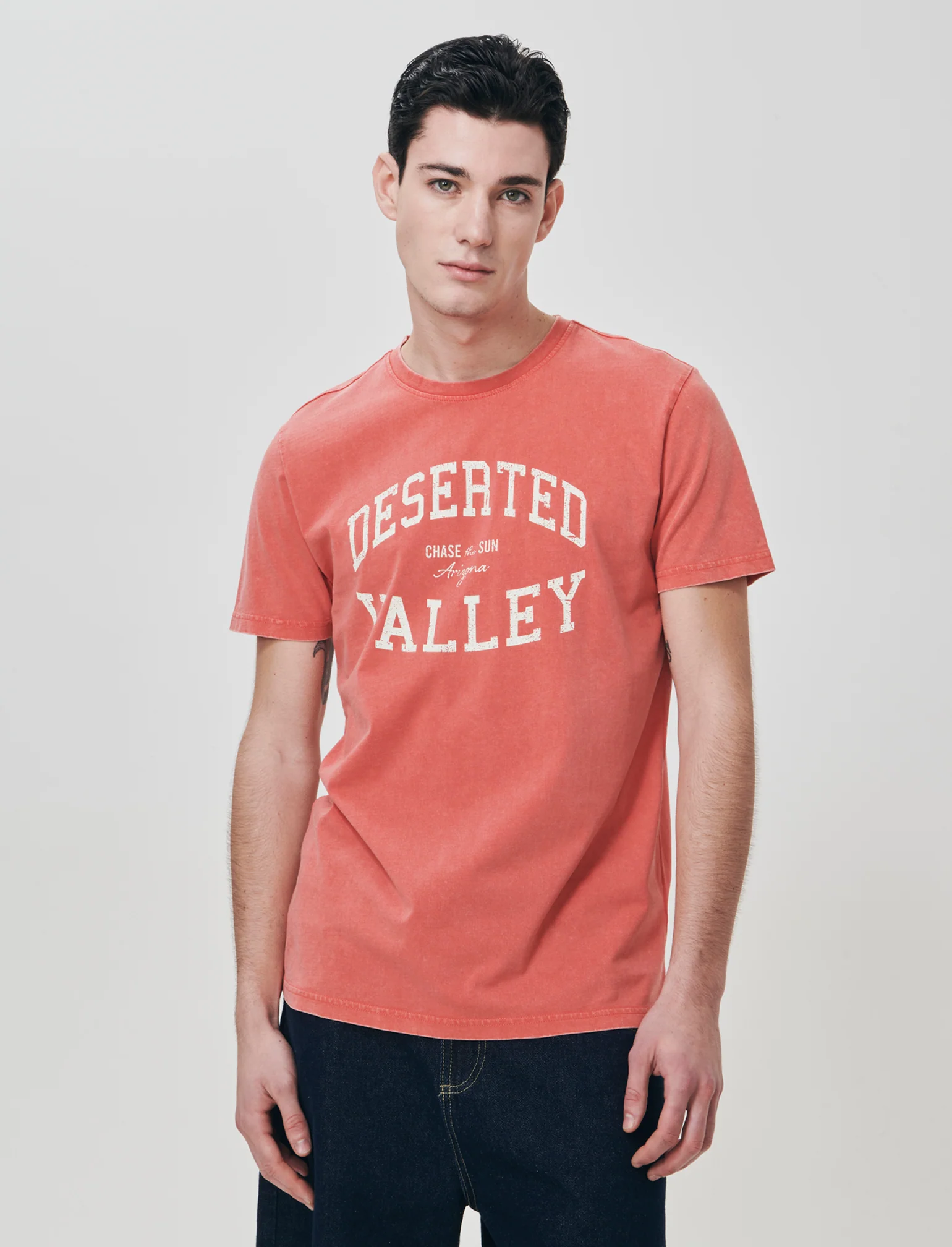 T-shirt Acid Wash in Cotone Jersey - Corallo - Image 3