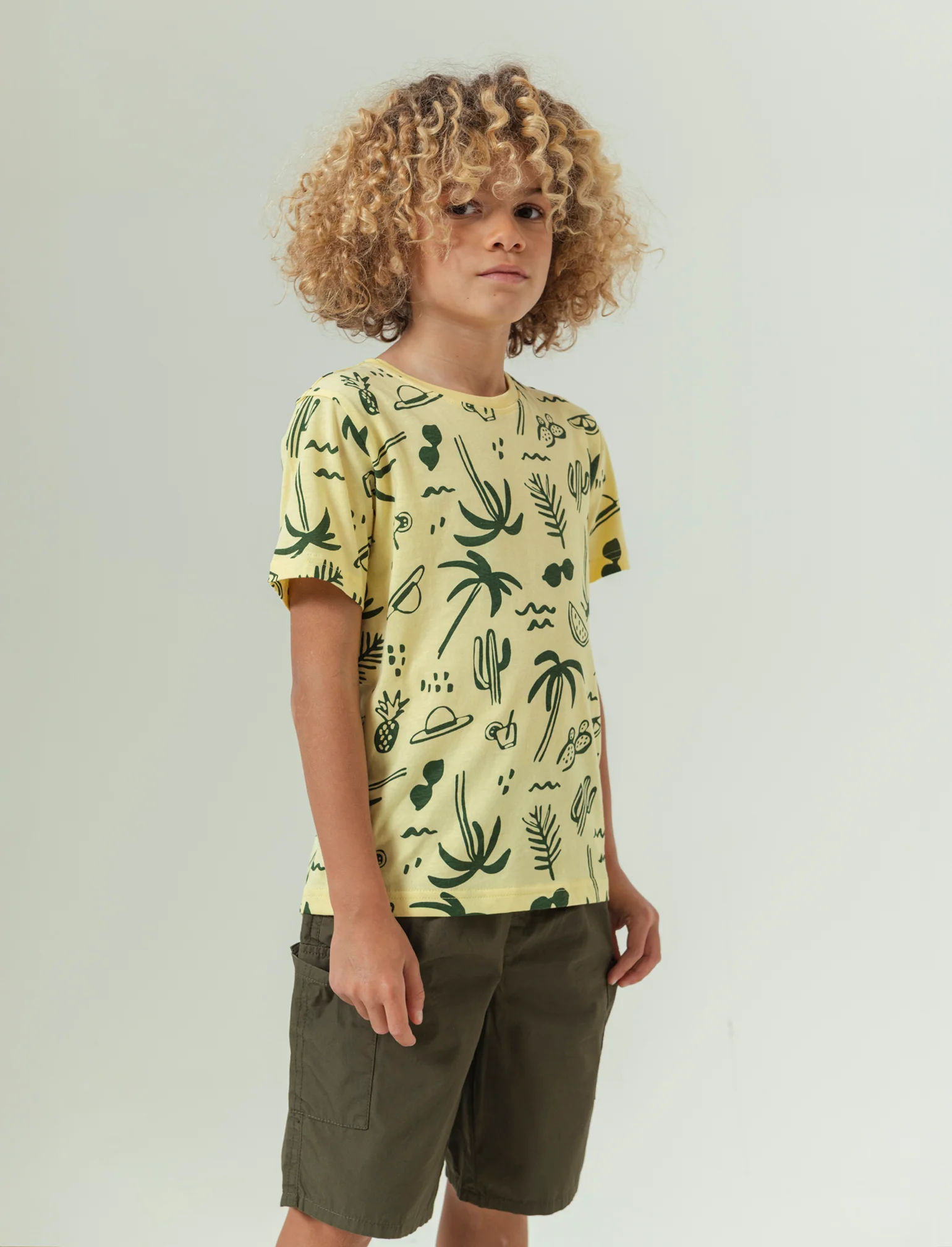 T-shirt all-over in jersey da bambino - Giallo