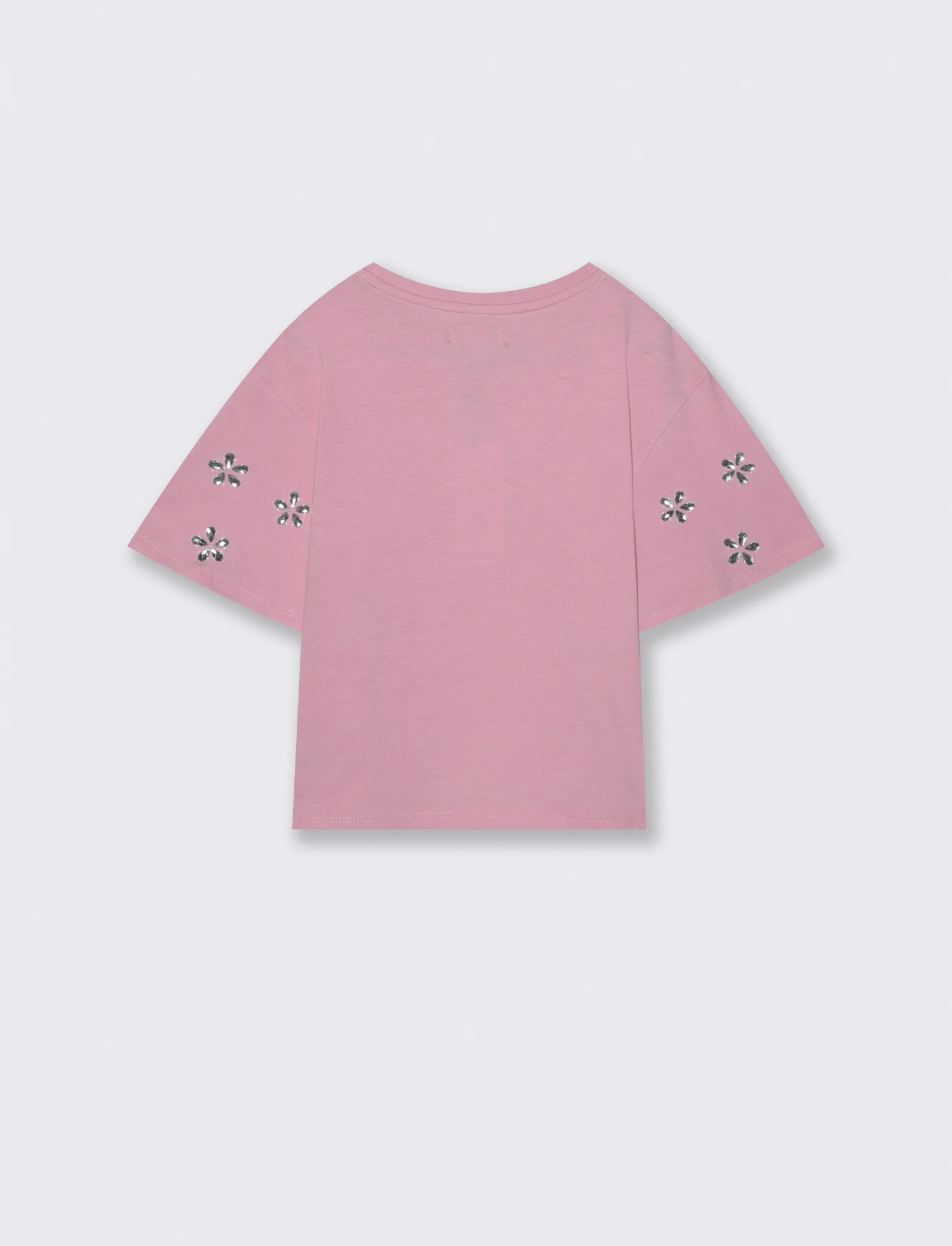 T-shirt ampia con pietre adesive e rib - Rosa - Image 2