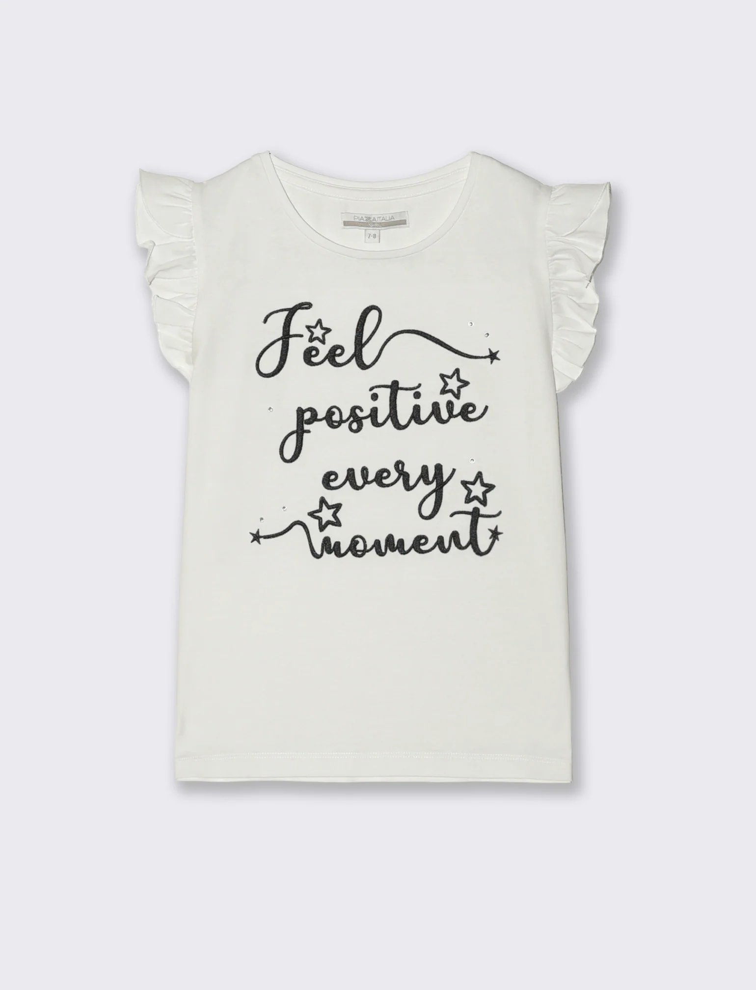 T-shirt bambina in cotone con ricamo - Bianco