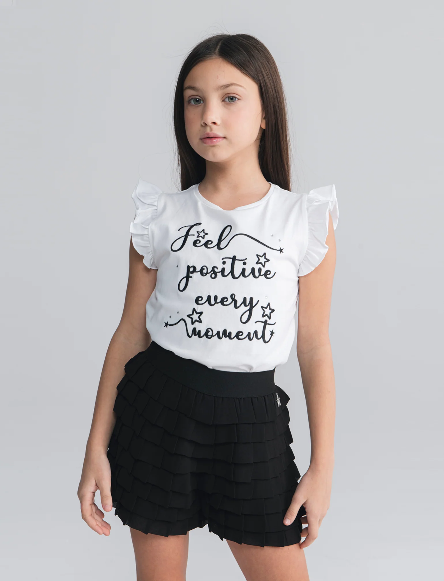 T-shirt bambina in cotone con ricamo - Bianco - Image 3