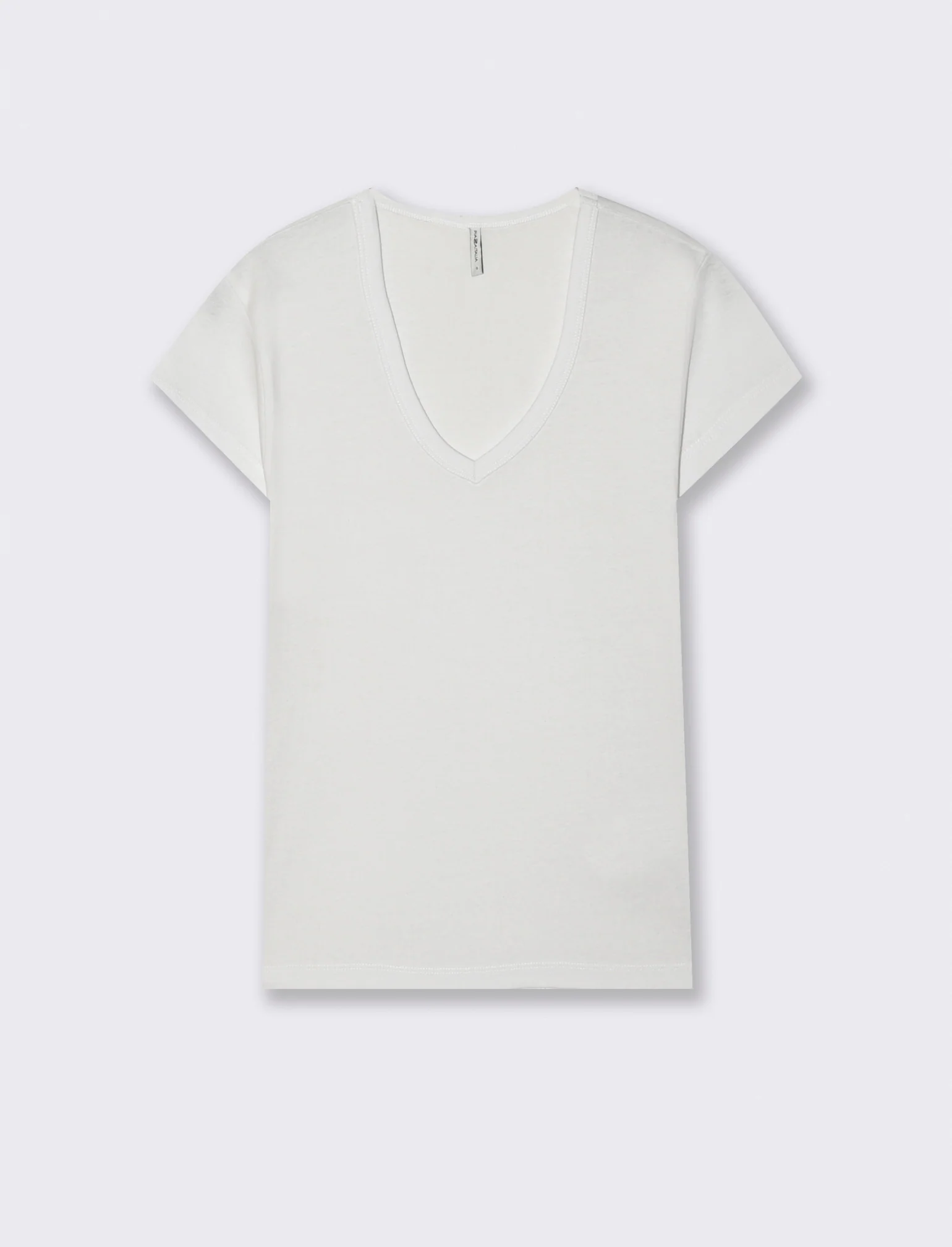 T-shirt basic a costine con scollo a V - Bianco