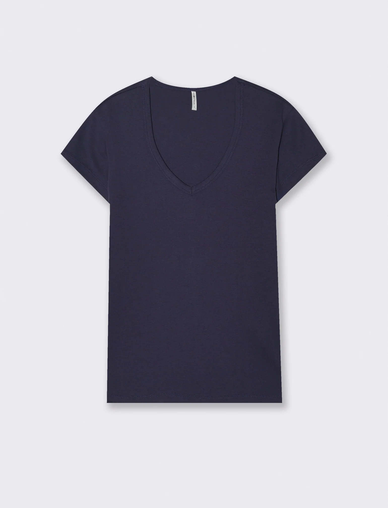 T-shirt basic a costine con scollo a V - Blu