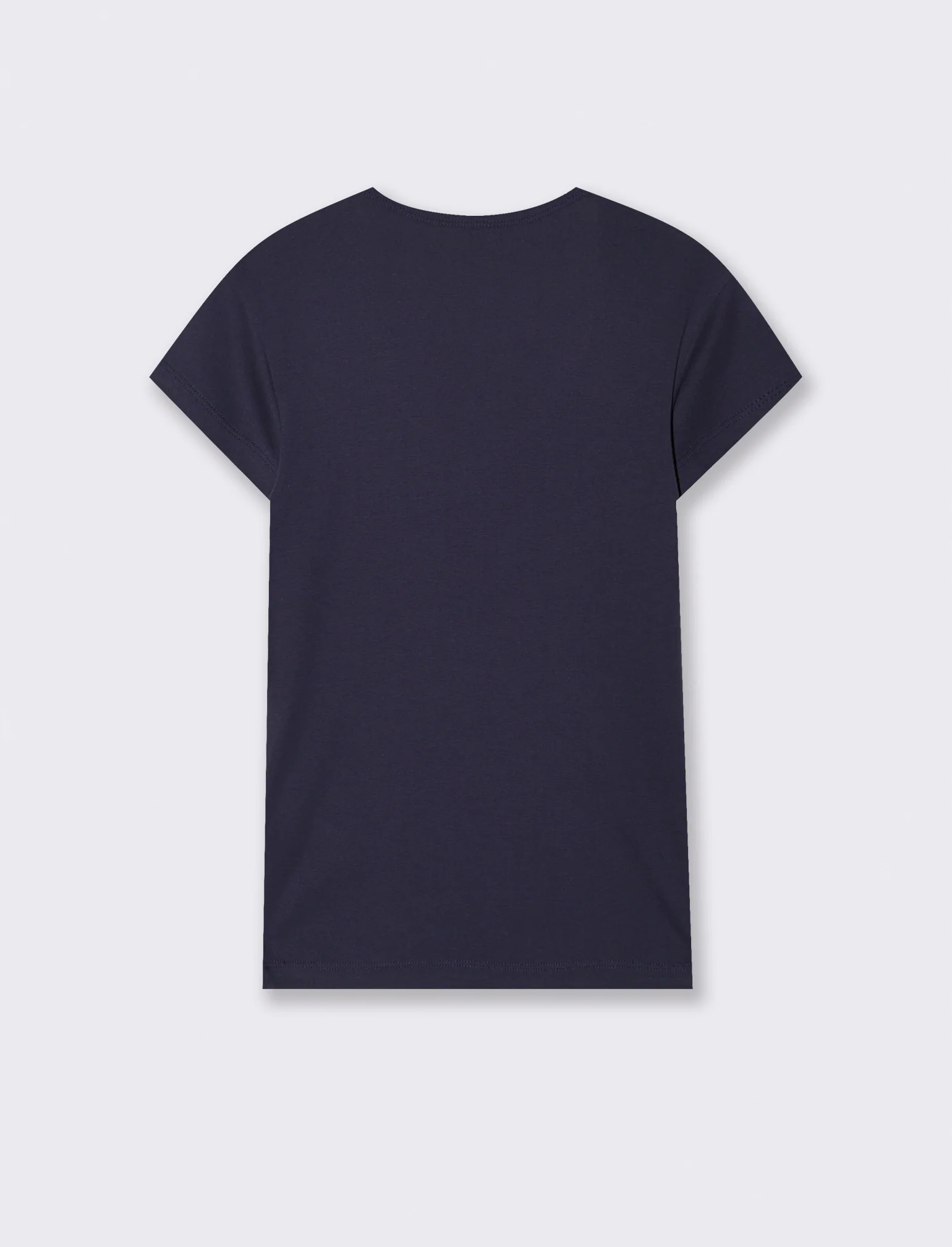 T-shirt basic a costine con scollo a V - Blu - Image 2