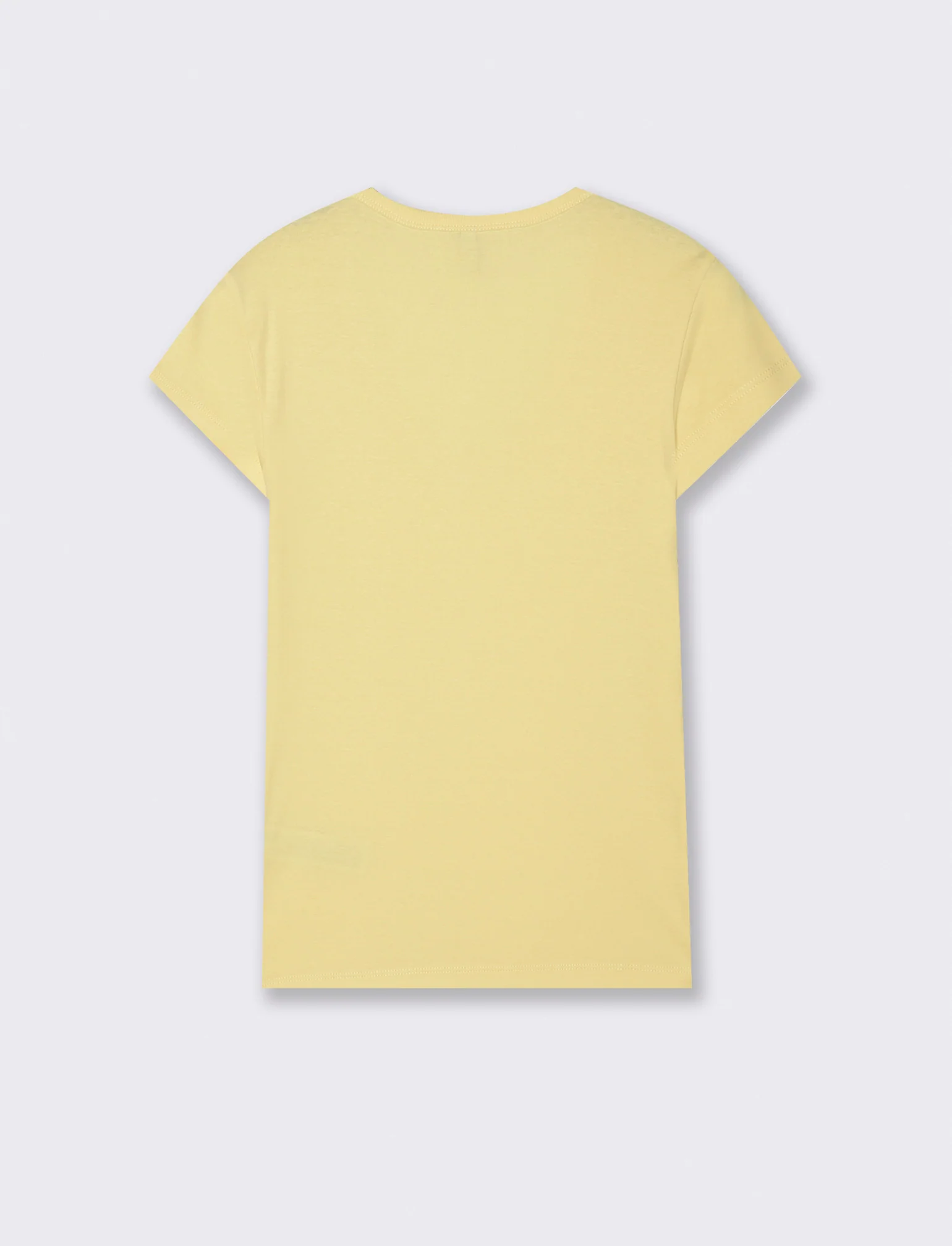 T-shirt basic a costine con scollo a V - Giallo - Image 2