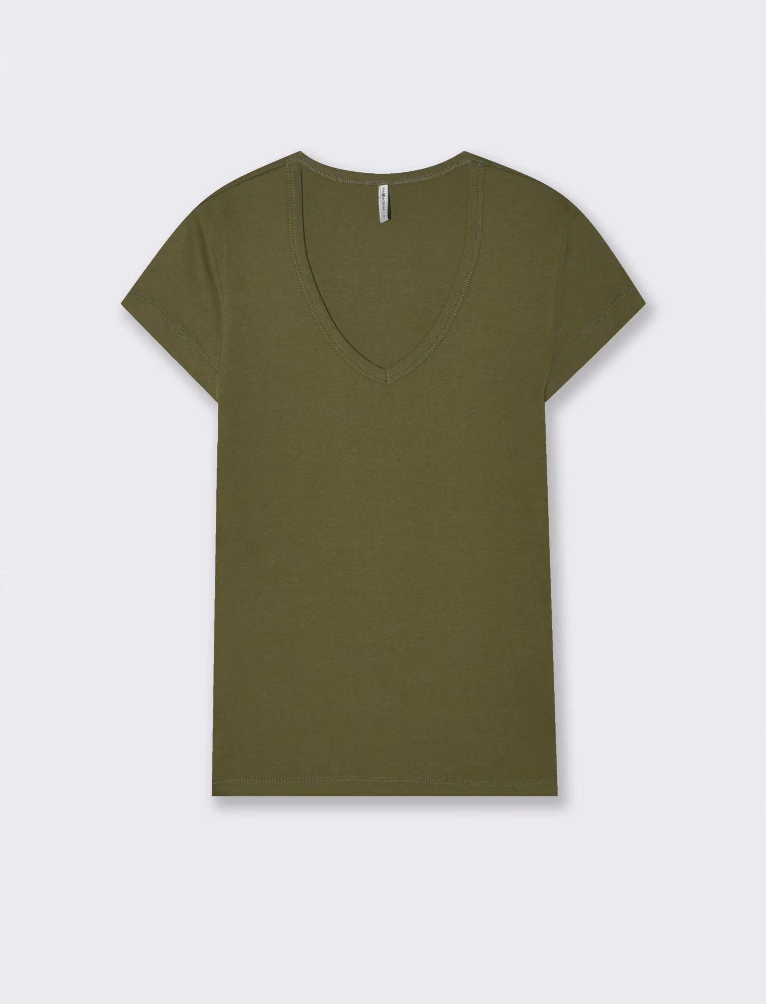 T-shirt basic a costine con scollo a V - Kaky 1