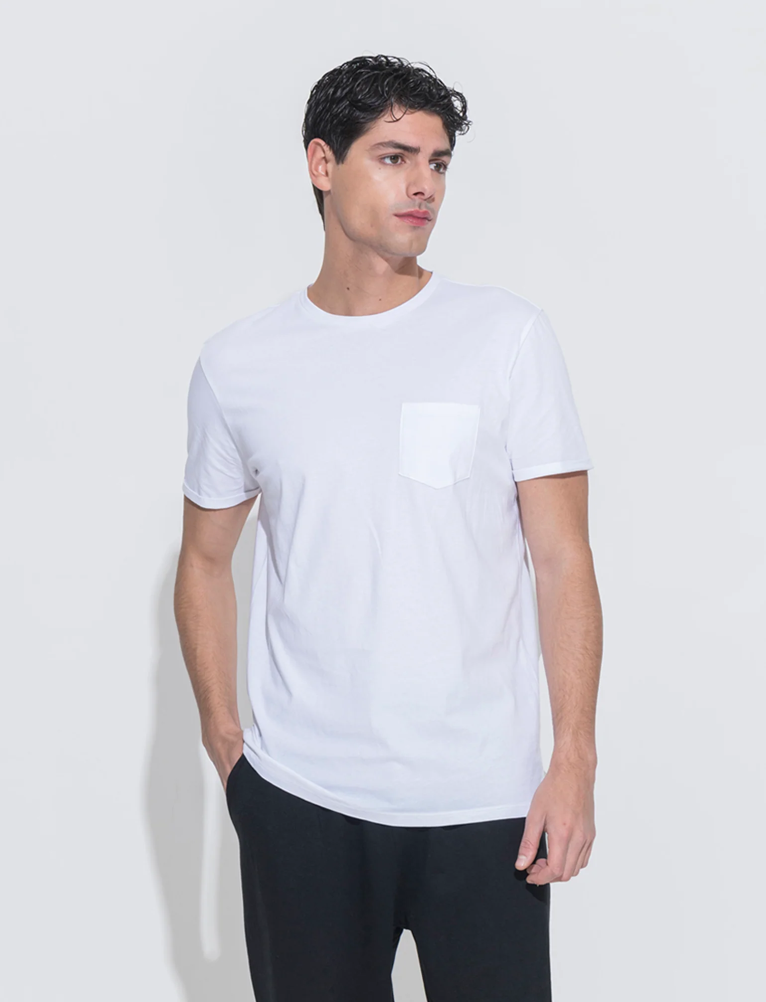 T-shirt basic con tasca da uomo - Bianco - Image 3