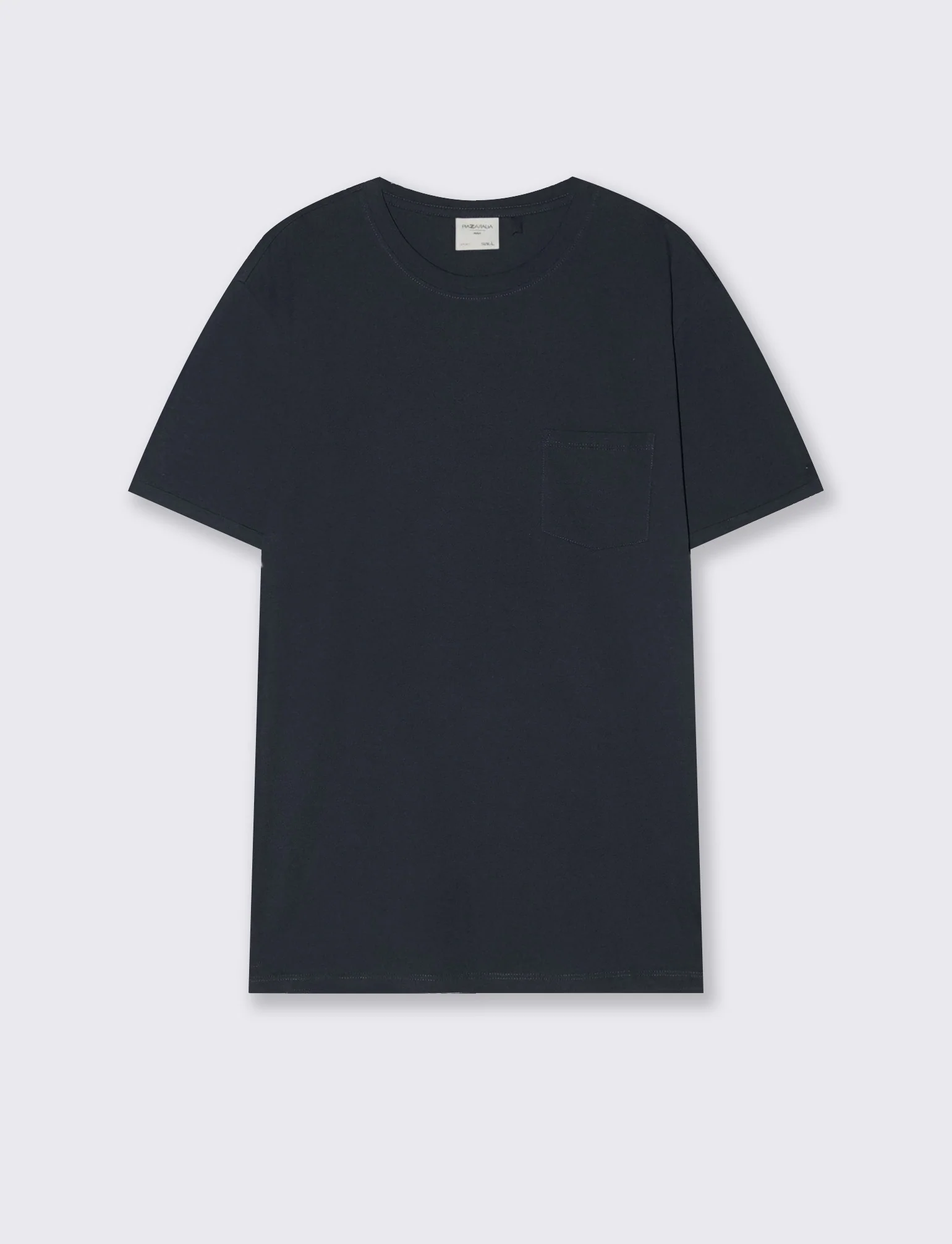 T-shirt basic girocollo con tasca - Blu