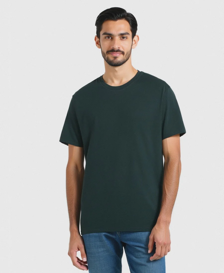 T-SHIRT BASIC IN COTONE PREMIUM REGULAR FIT - Verde scuro