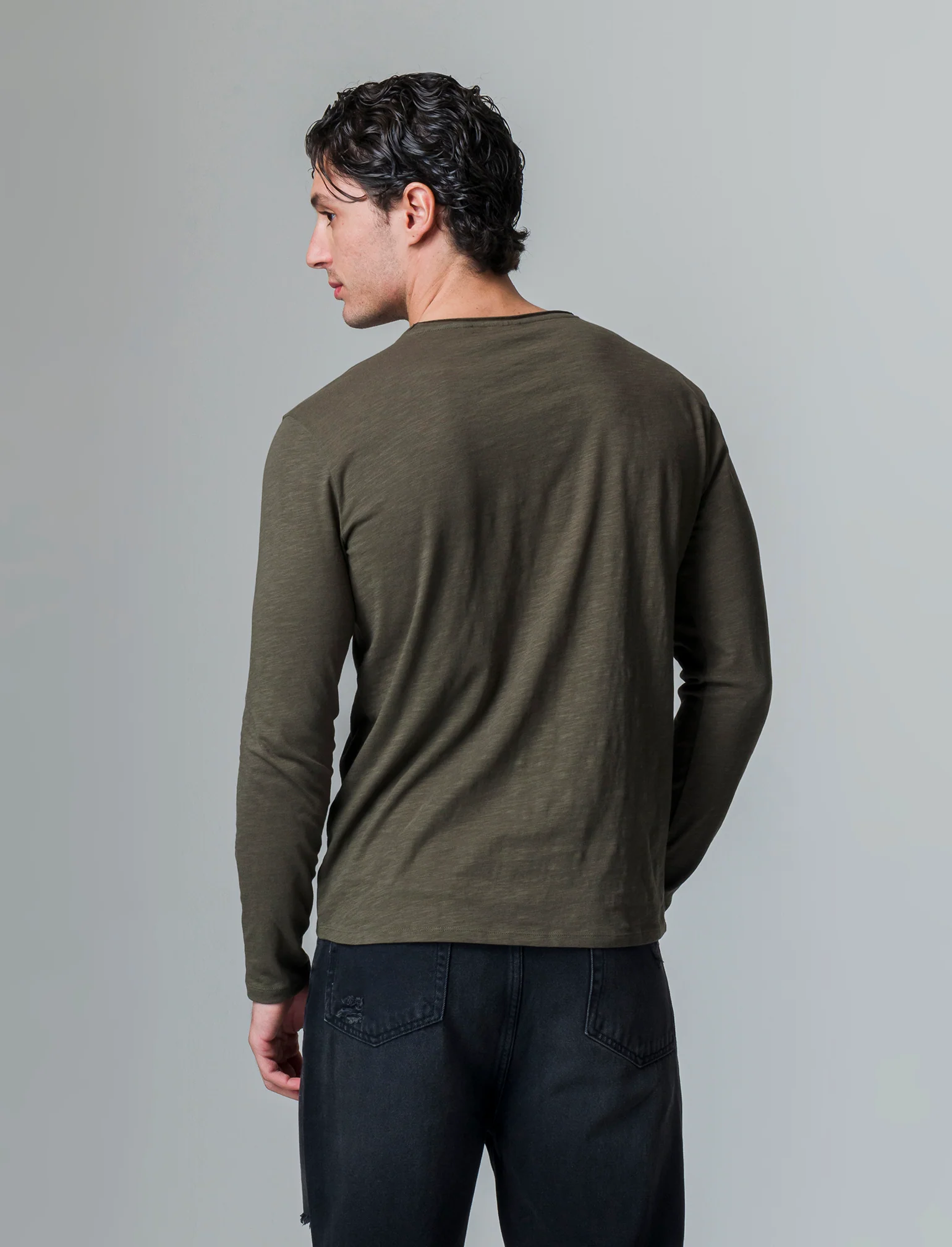 T-shirt basic in cotone slub da uomo - Verde kaki
