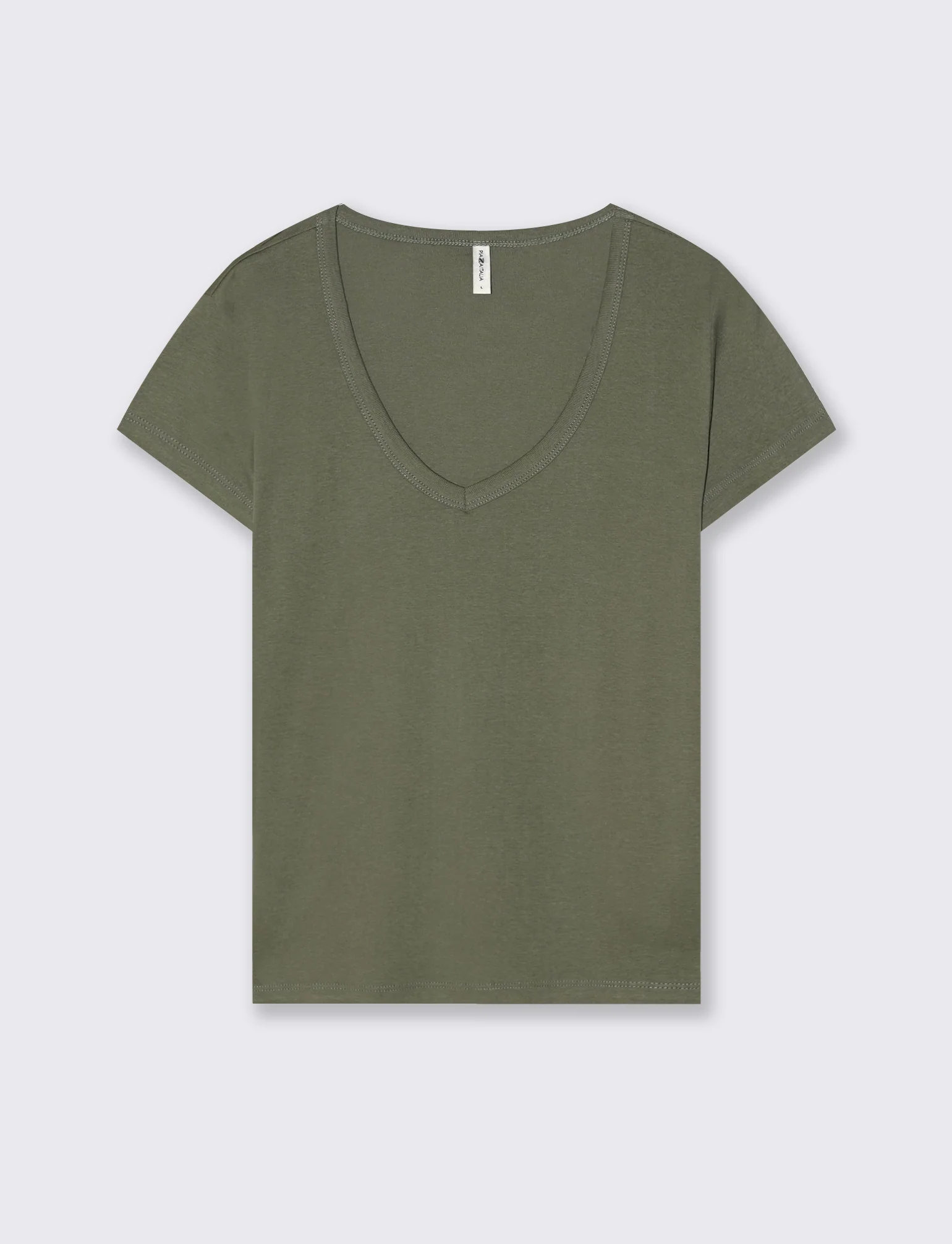 T-Shirt Basic Scollo a V e Coste - Verde salvia