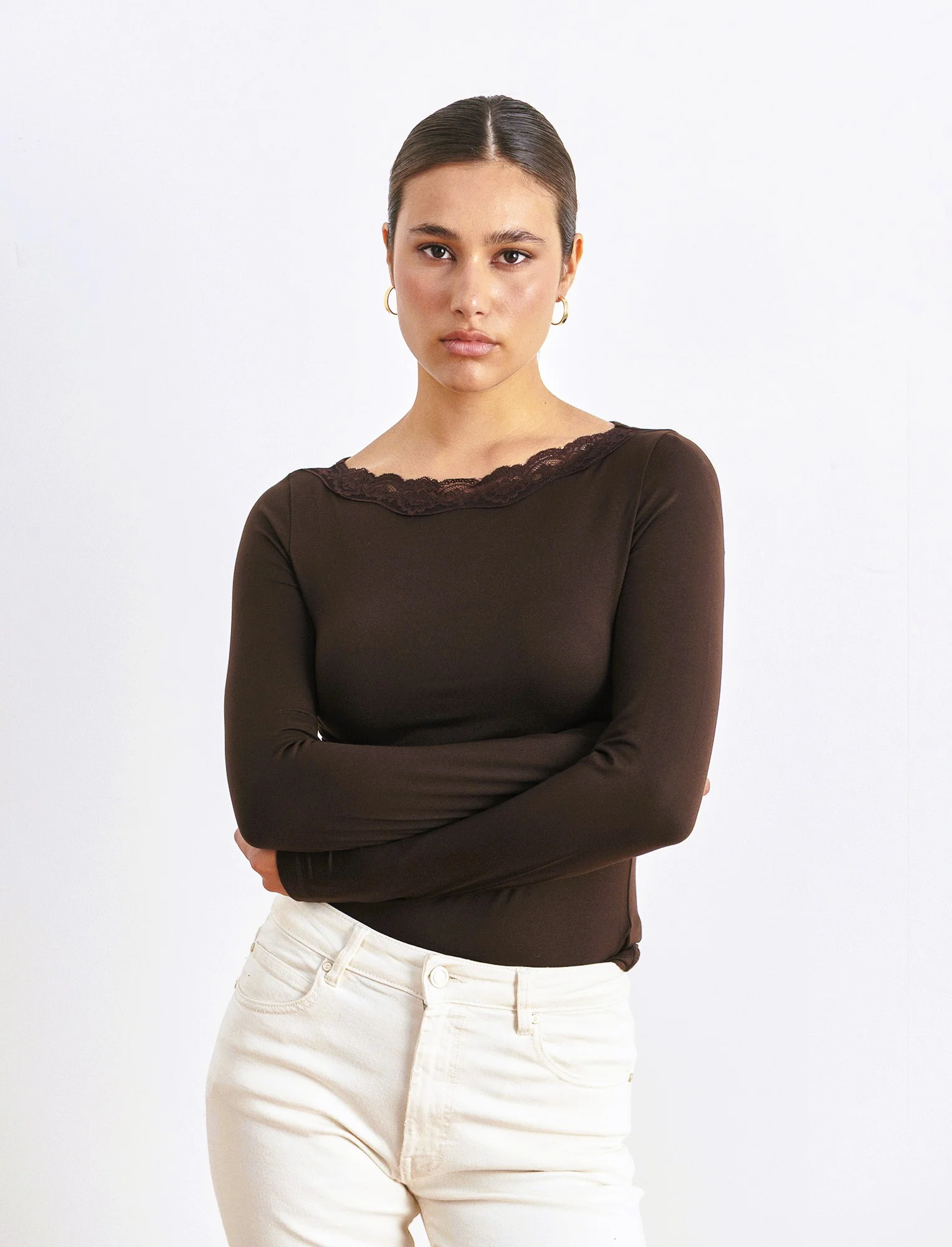 T-SHIRT BASICA CON PIZZO - Moro - Image 3