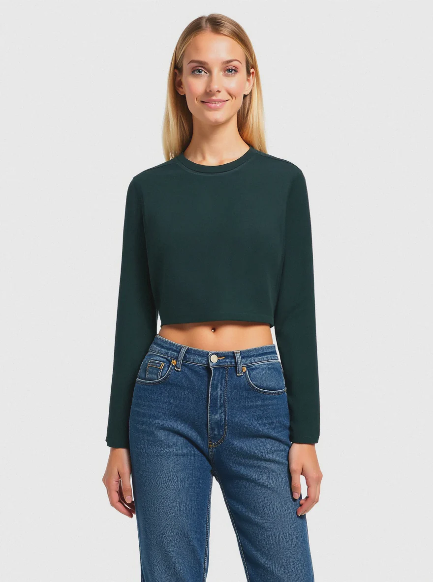 T-SHIRT BASICA CROP - Verde bosco