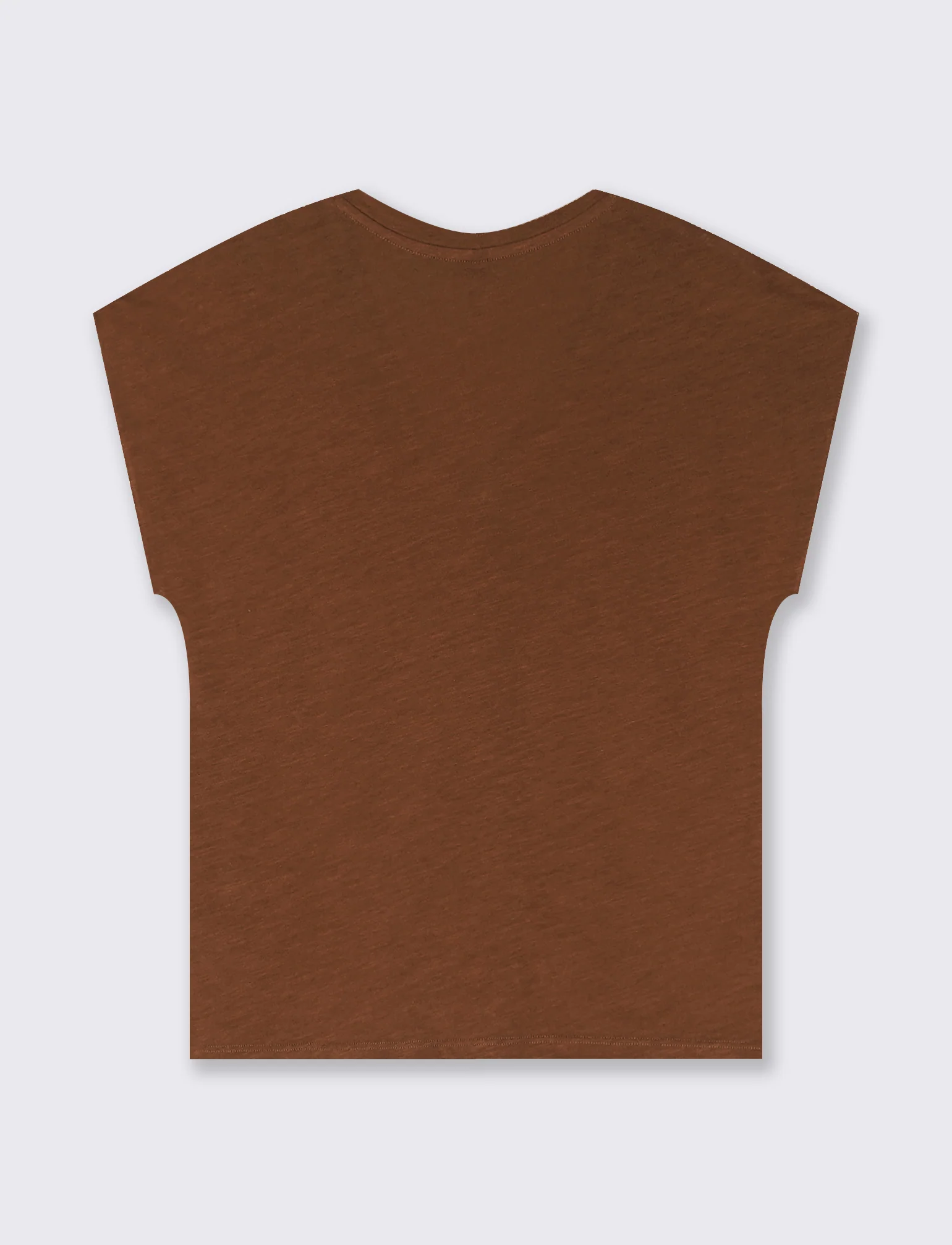 T-Shirt Basica in Cotone con Scollo a V - Marrone tabacco - Image 2