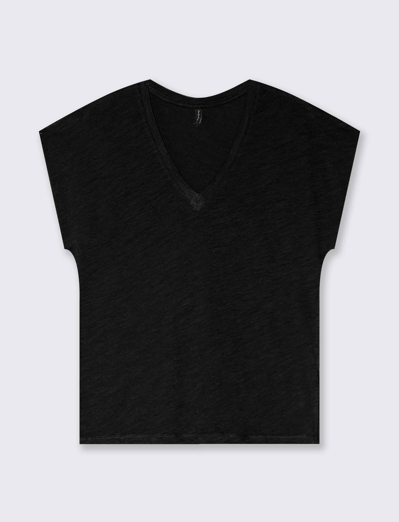 T-Shirt Basica in Cotone con Scollo a V - Nero