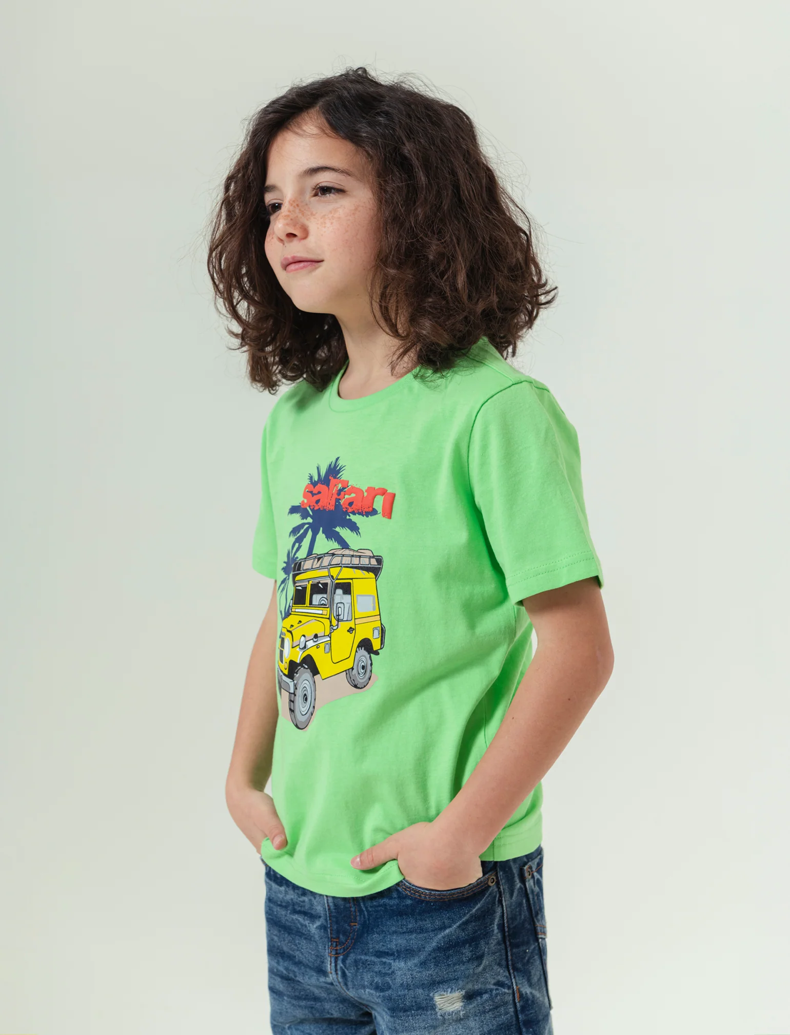 T-shirt basica in cotone da bambino - Verde mela - Image 2