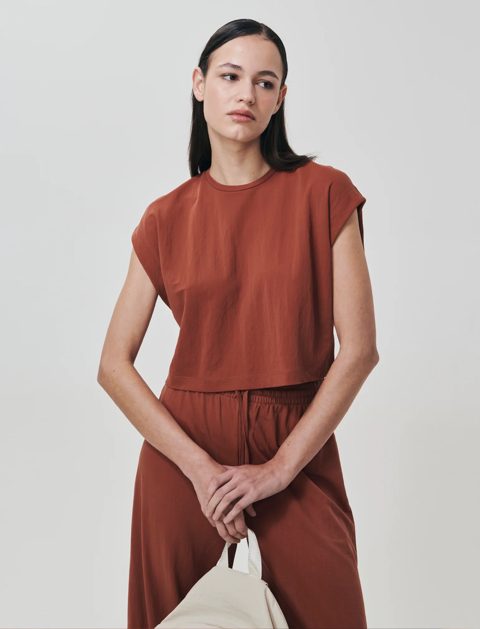 T-Shirt Basica Manica Corta Crop - Cognac - Image 3