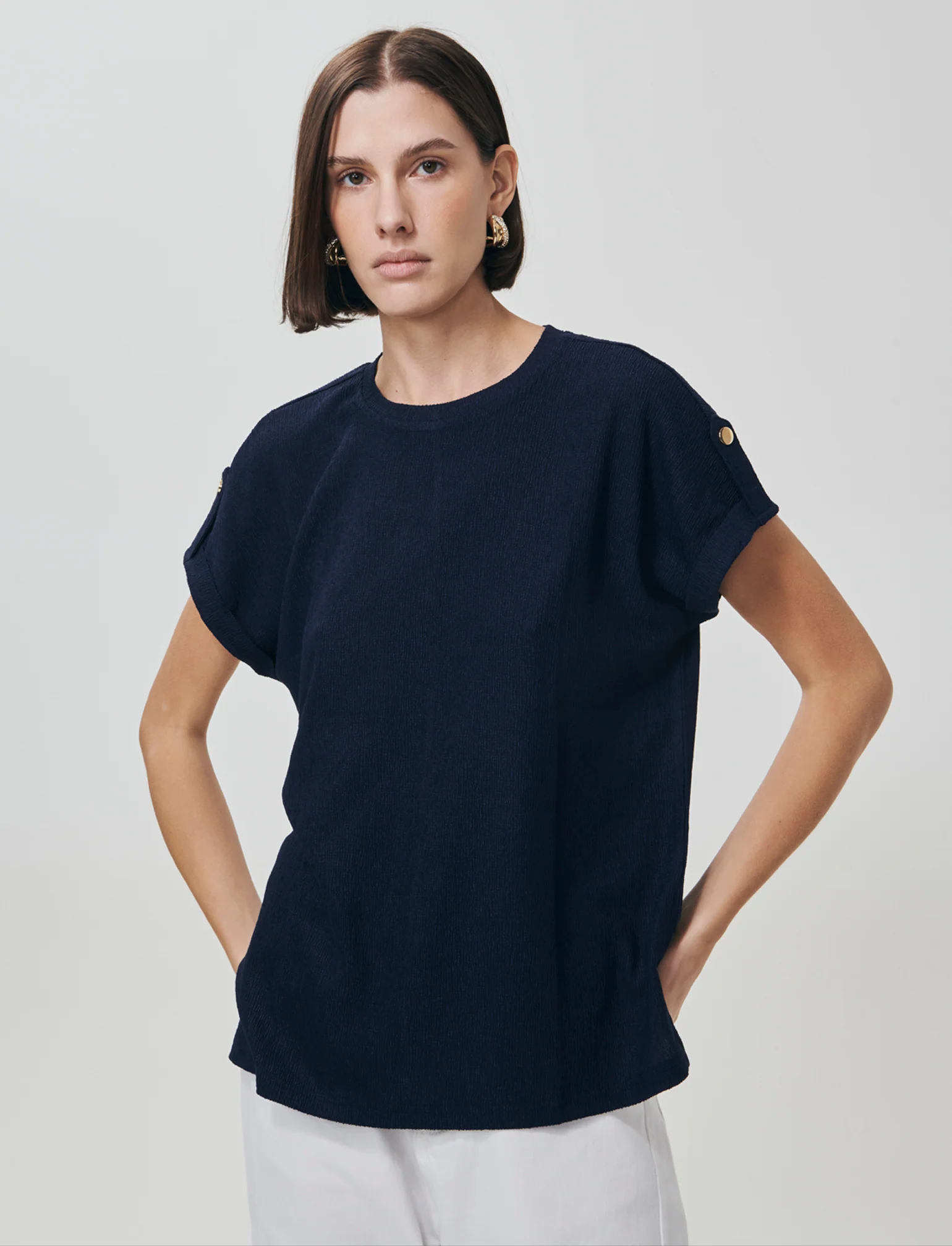 T-Shirt Basica Manica Corto con Spacchetti - Blu