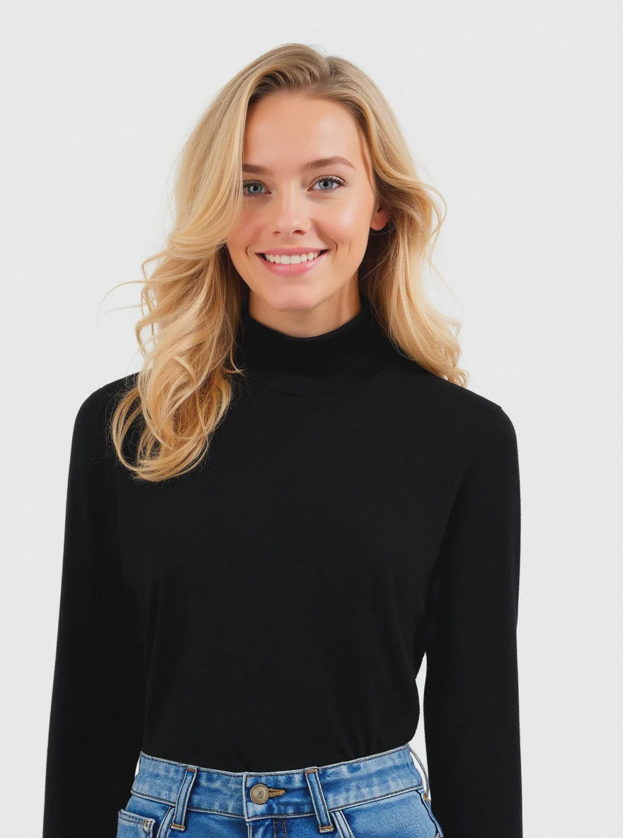 T-SHIRT BASICA MEZZO COLLO - Nero
