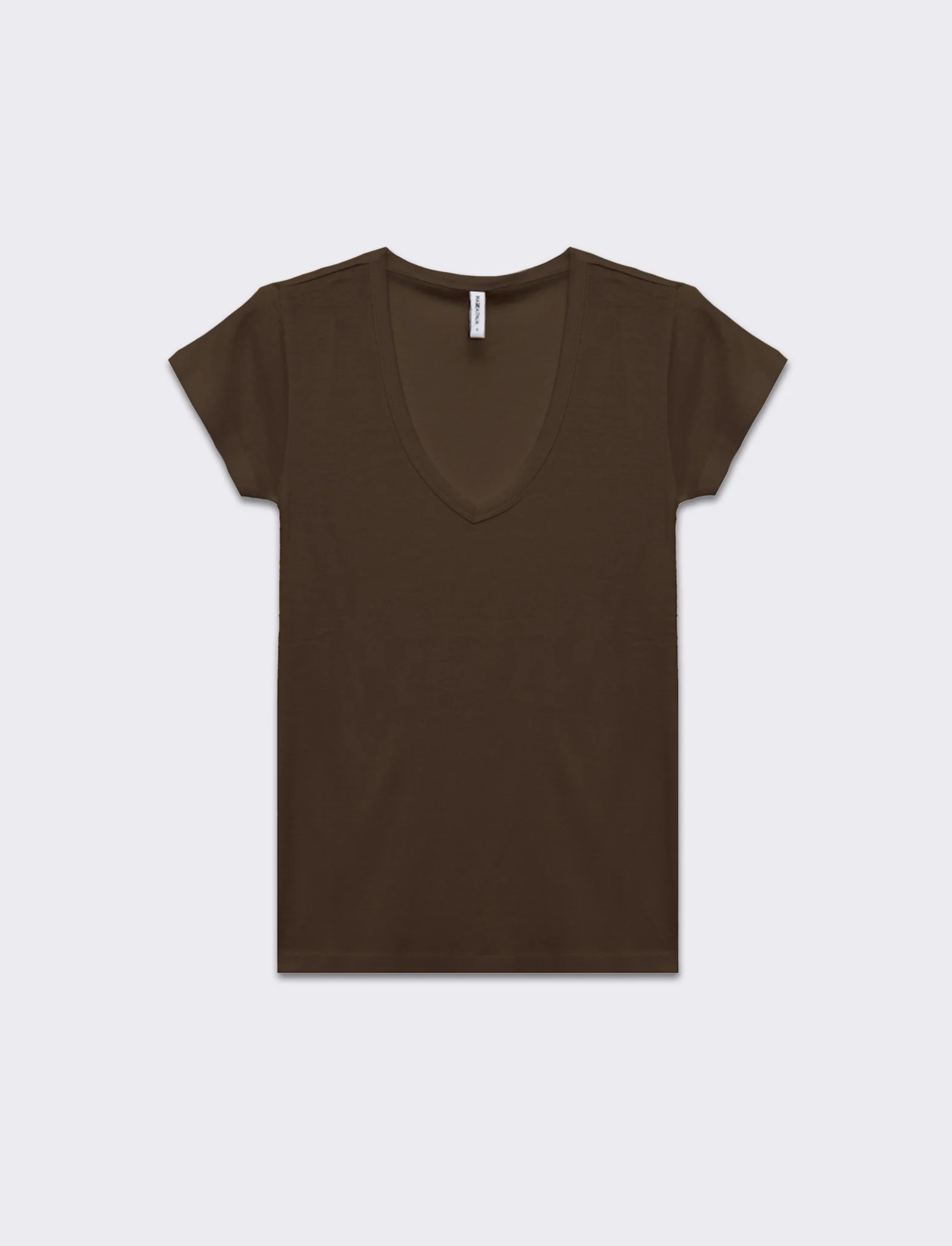 T-shirt basica scollo a v da donna - Marrone tabacco