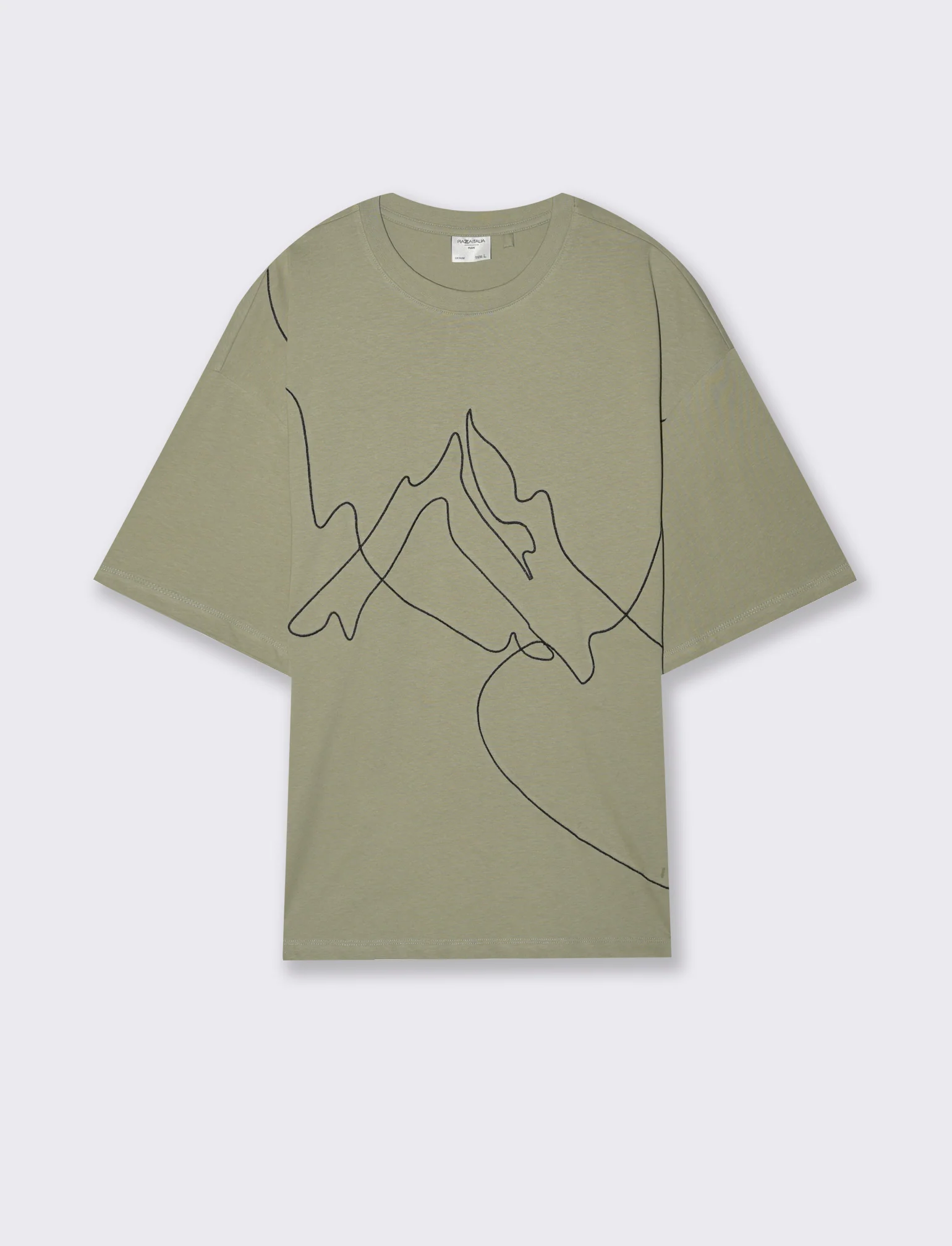 T-shirt boxy fit con ricamo - Verde salvia