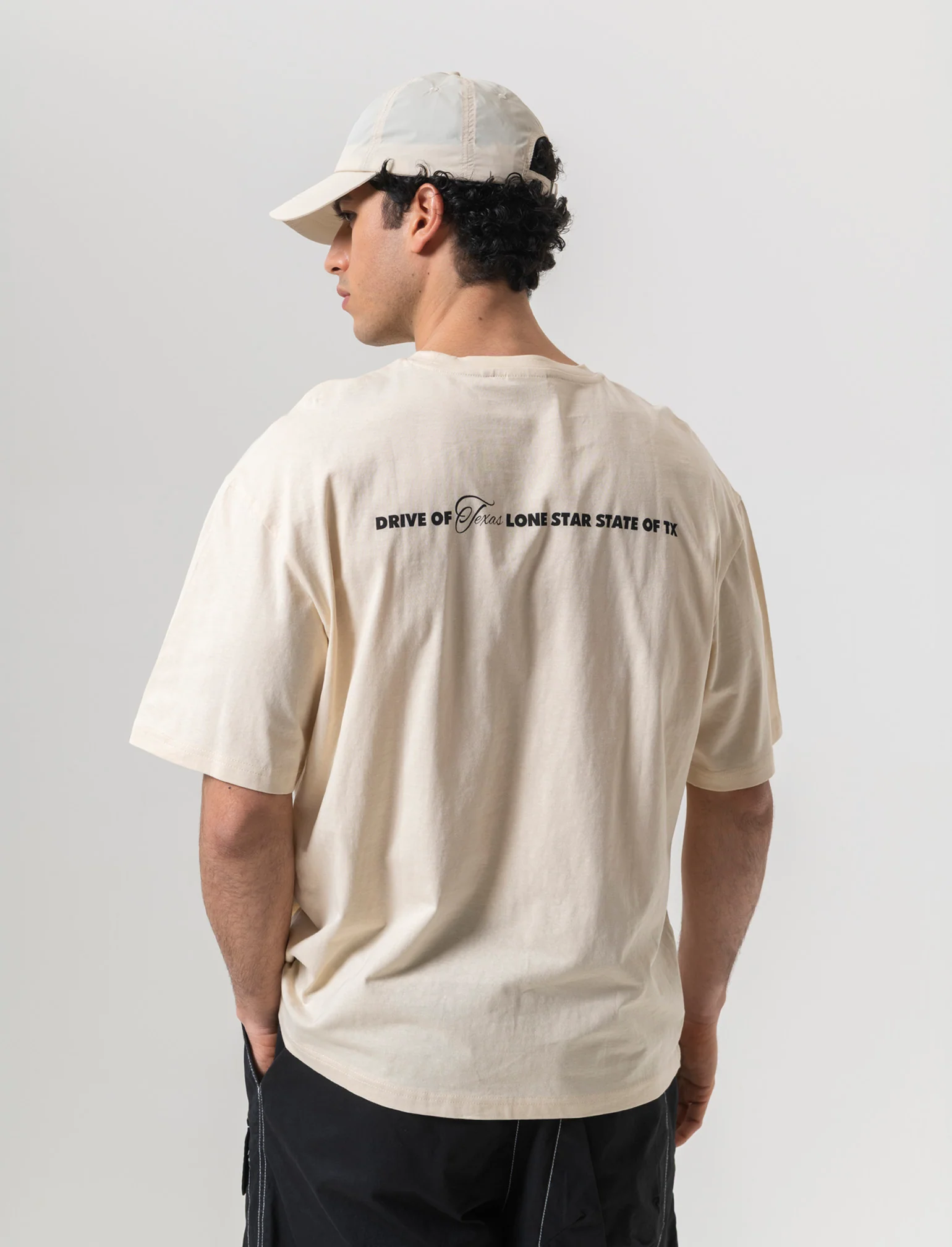 T-shirt boxy fit con stampa da uomo - Beige ecru