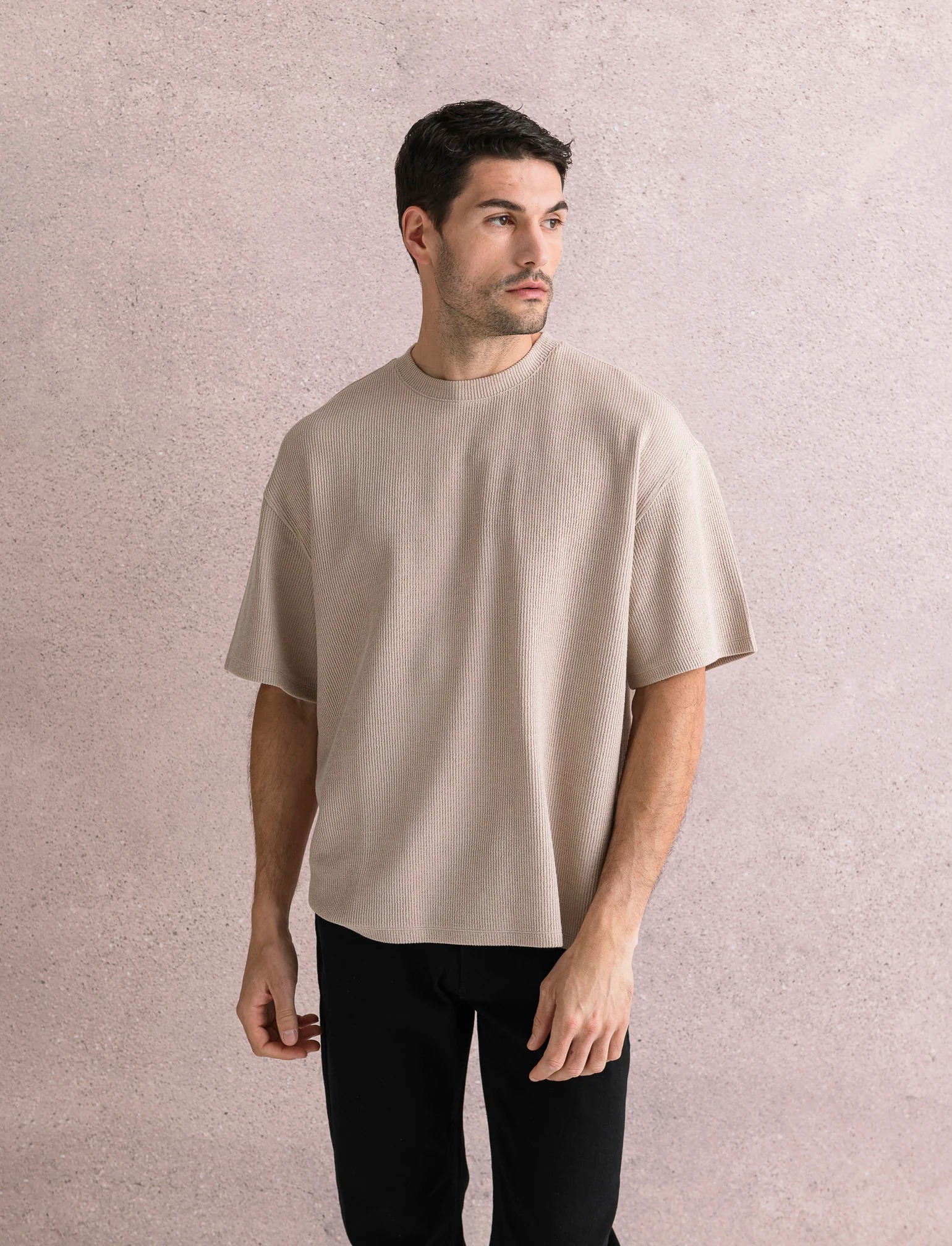 T-SHIRT BOXY FIT EFFETTO MAGLIA - Beige - Image 3