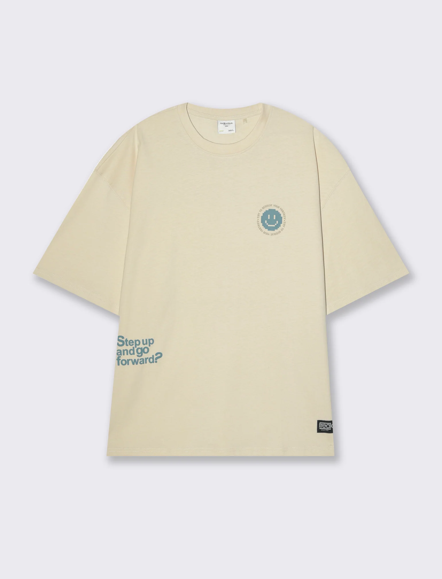 T-shirt boxy fit in cotone con stampe da uomo - Beige ecru - Image 4