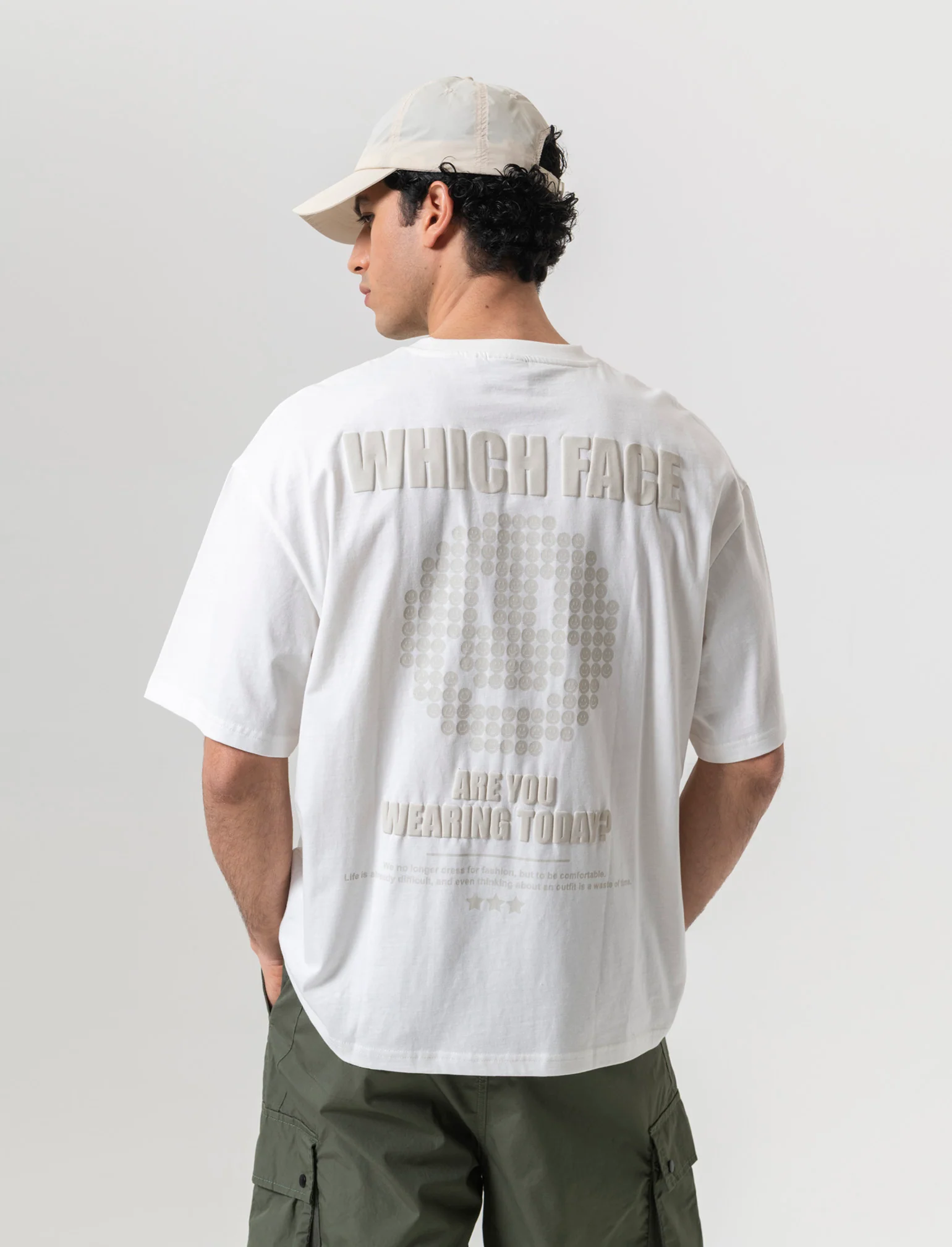 T-shirt boxy fit in cotone con stampe da uomo - Bianco