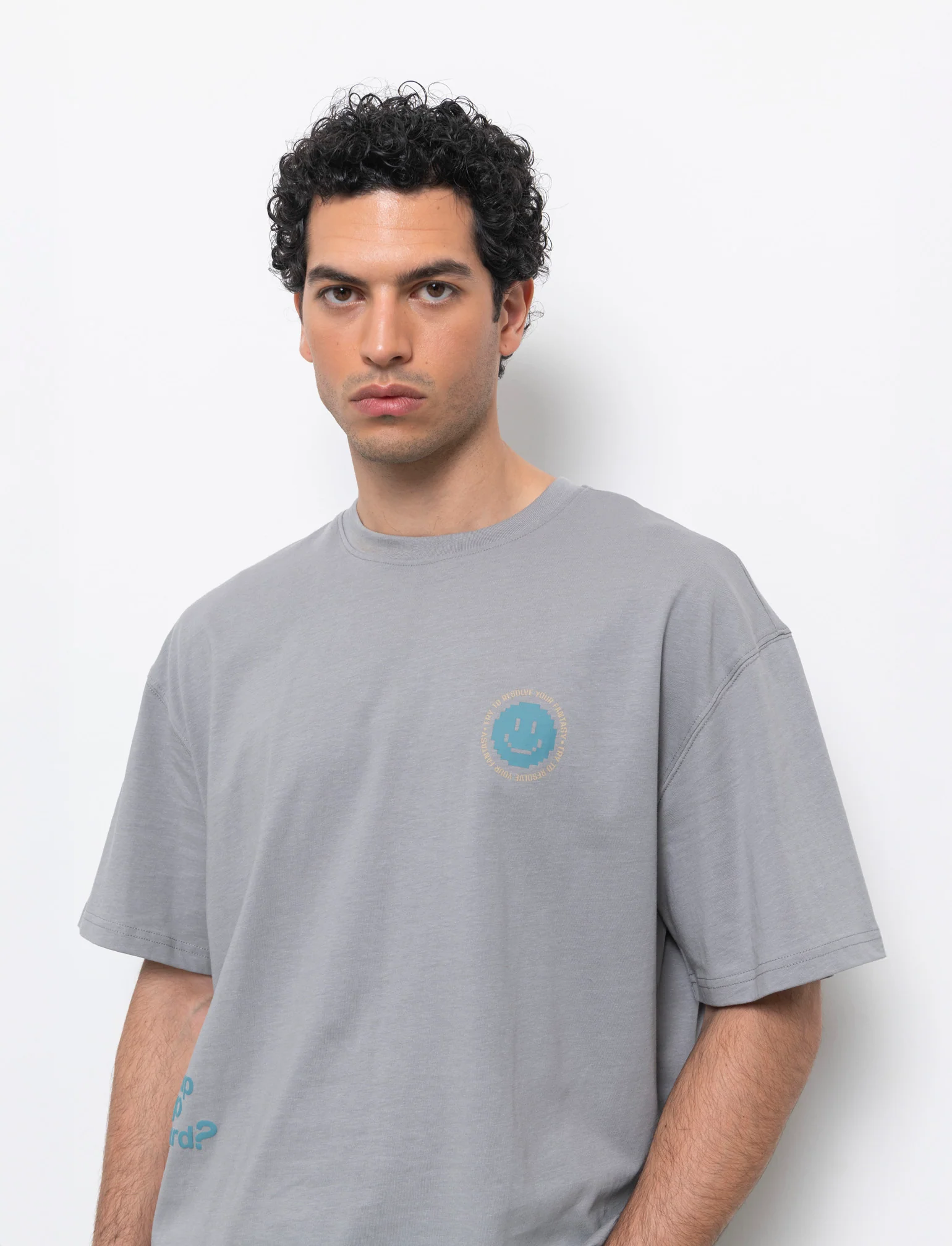 T-shirt boxy fit in cotone con stampe da uomo - Grigio