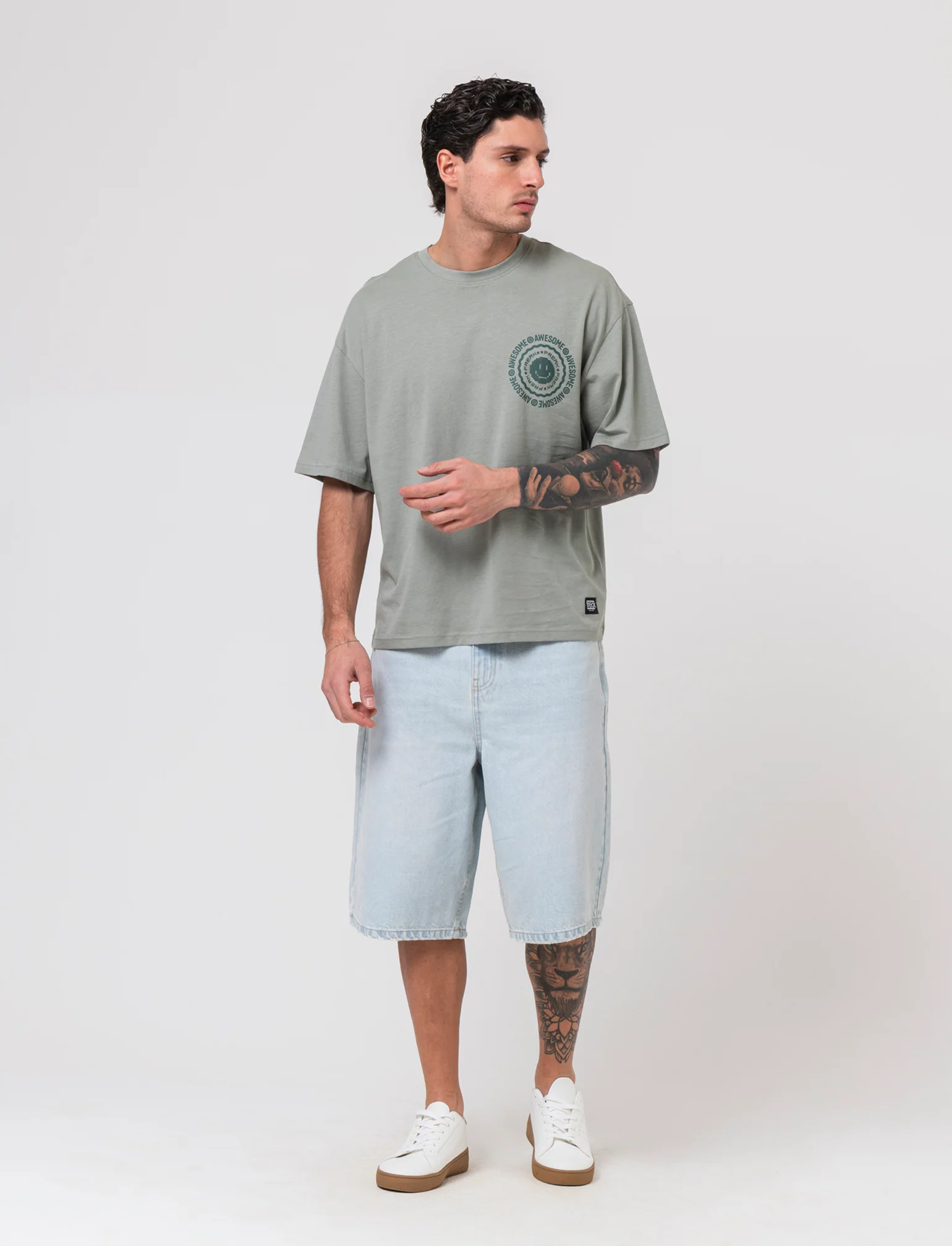 T-shirt boxy fit in cotone con stampe da uomo - Verde - Image 3