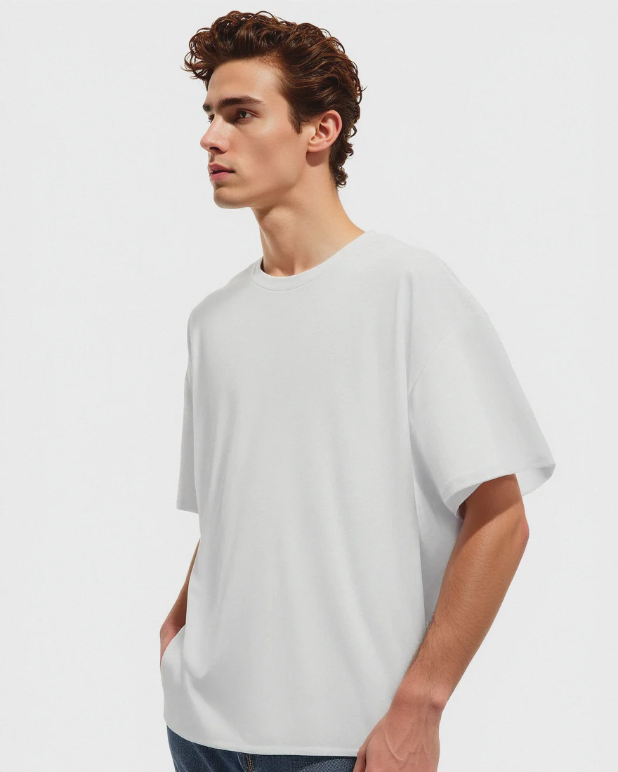 T-shirt boxy fit in cotone girocollo - Bianco