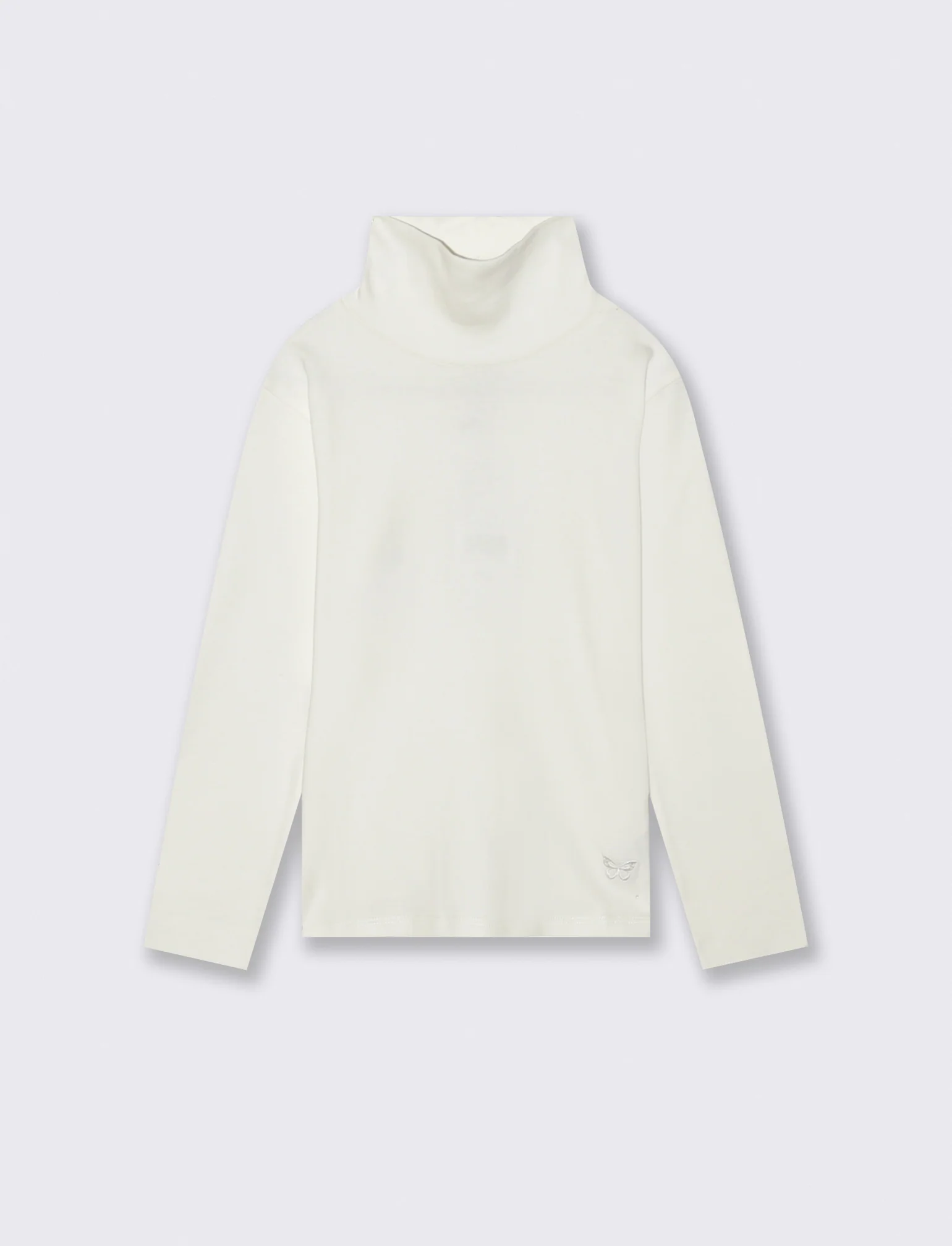 T-shirt collo alto a manica lunga in interlock. - Bianco latte